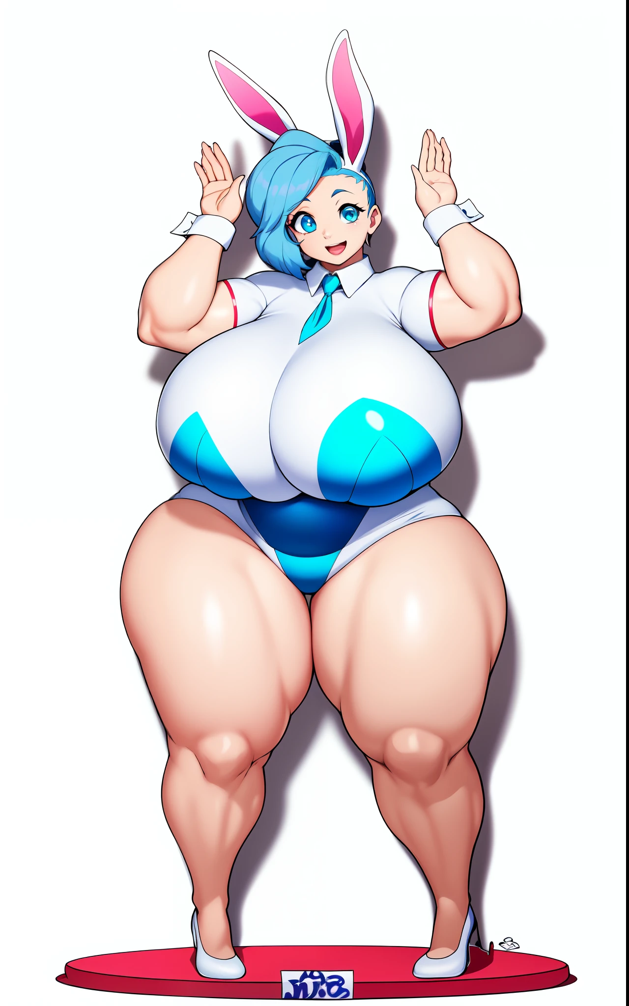 um desenho de uma mulher gorda com uma barriga grande e uma barriga grande, Oppai proportions, thicc, small curvy , bunny suit, sem camisa, red swimsuit, ela tem uma barriga redonda gorda agitada, pose divertida corpo inteiro inteiro, hands behind his body pose, anime estilo anos 80, anime retro anos 80