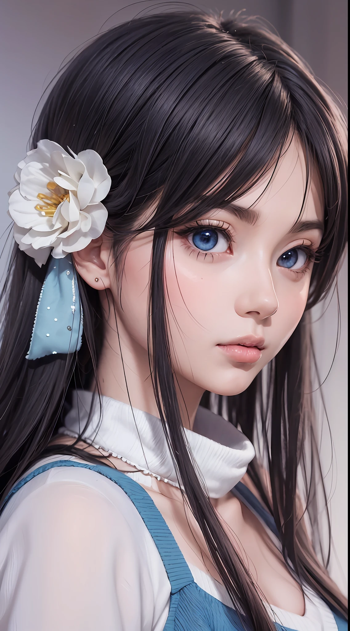 Anime girl with long black hair and blue eyes,Smooth anime CG art,Realistic anime 3 D style,Realistic anime art style,Detailed digital anime art,Digital anime illustration,Realistic anime art style,Kawaii realistic portrait,detailed portrait of an anime girl,a beautiful anime portrait,photorealistic anime girl rendering,Realistic young anime girl, portrait anime girl,full bodyesbian,Landscape exterior