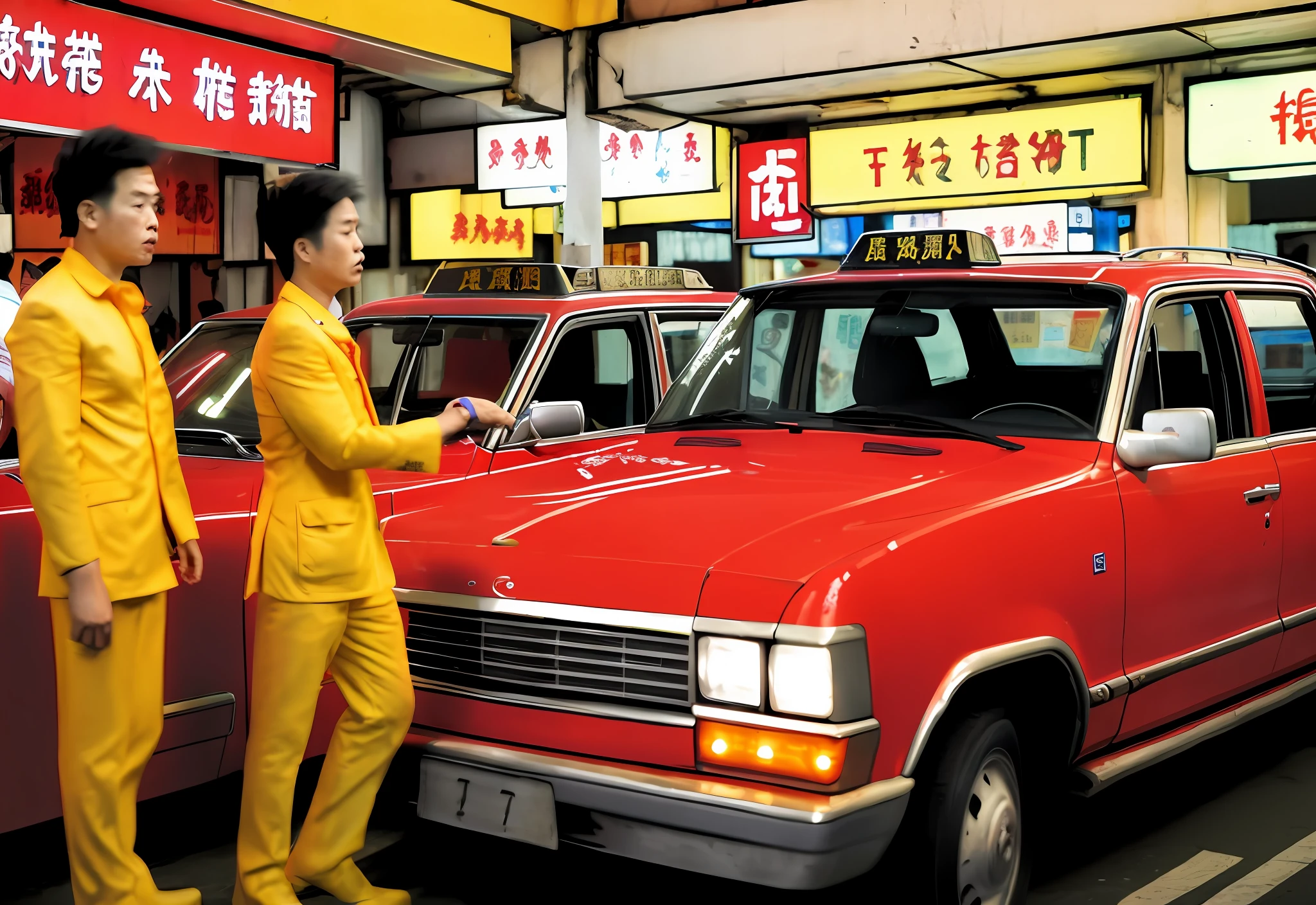 Kowloon Walled City Hong Kong Signboard Chaos Details Real Red Taxi