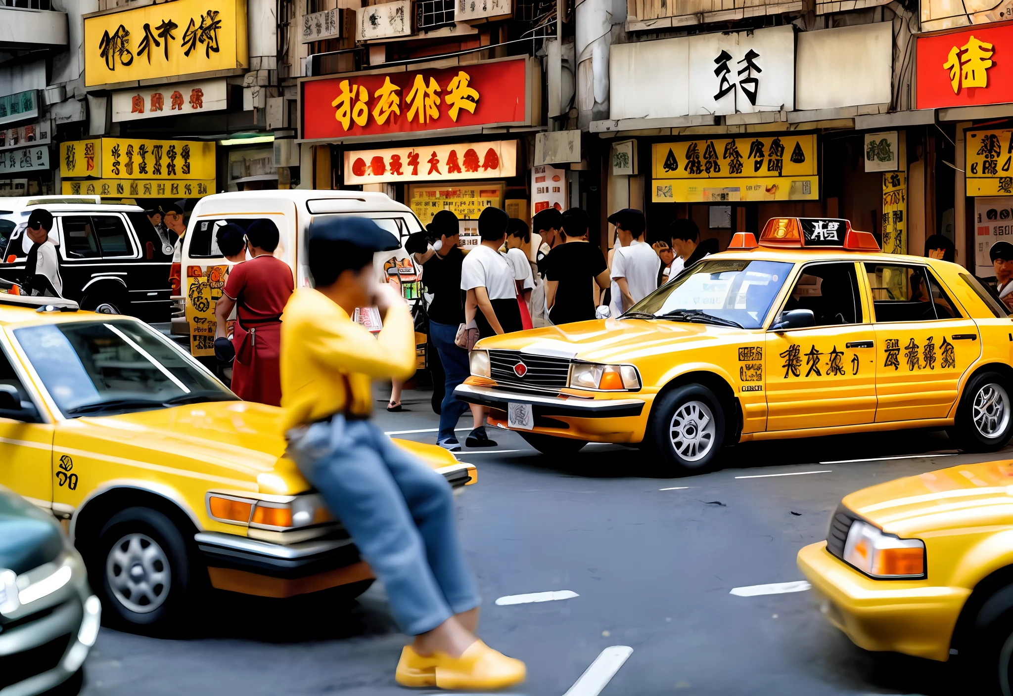 Kowloon Walled City Hong Kong Signboard Chaos Details Real Red Taxi