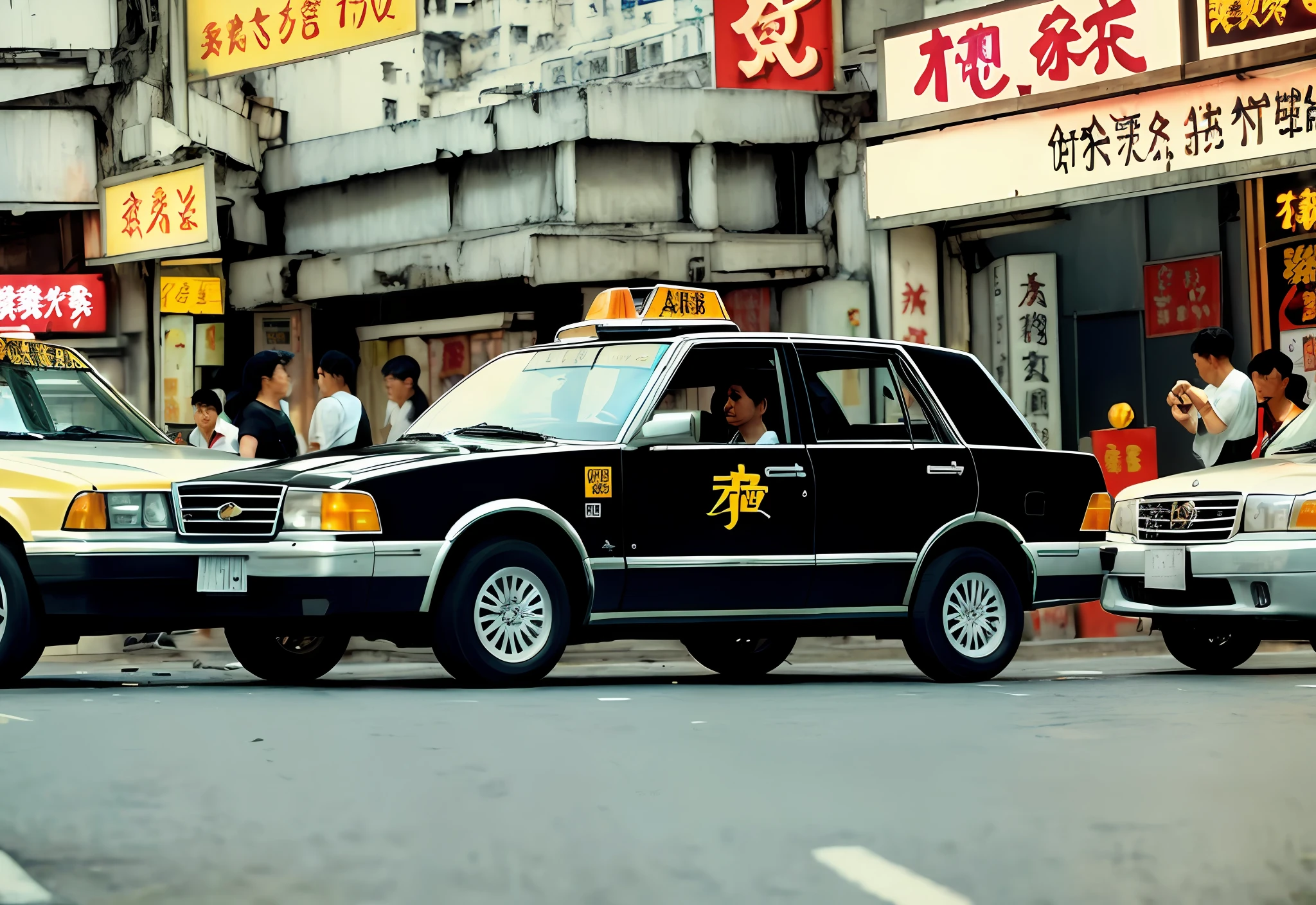 Kowloon Walled City Hong Kong Signboard Chaos Details Real Red Taxi