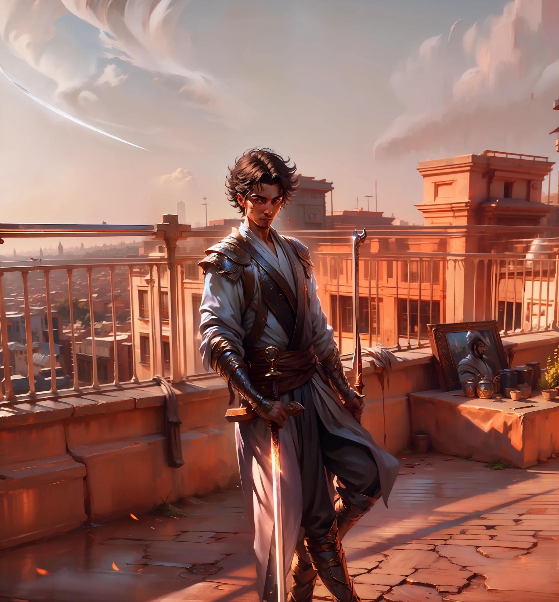 tmasterpiece，male people，Delicate faces，8k，Holding a silver sword