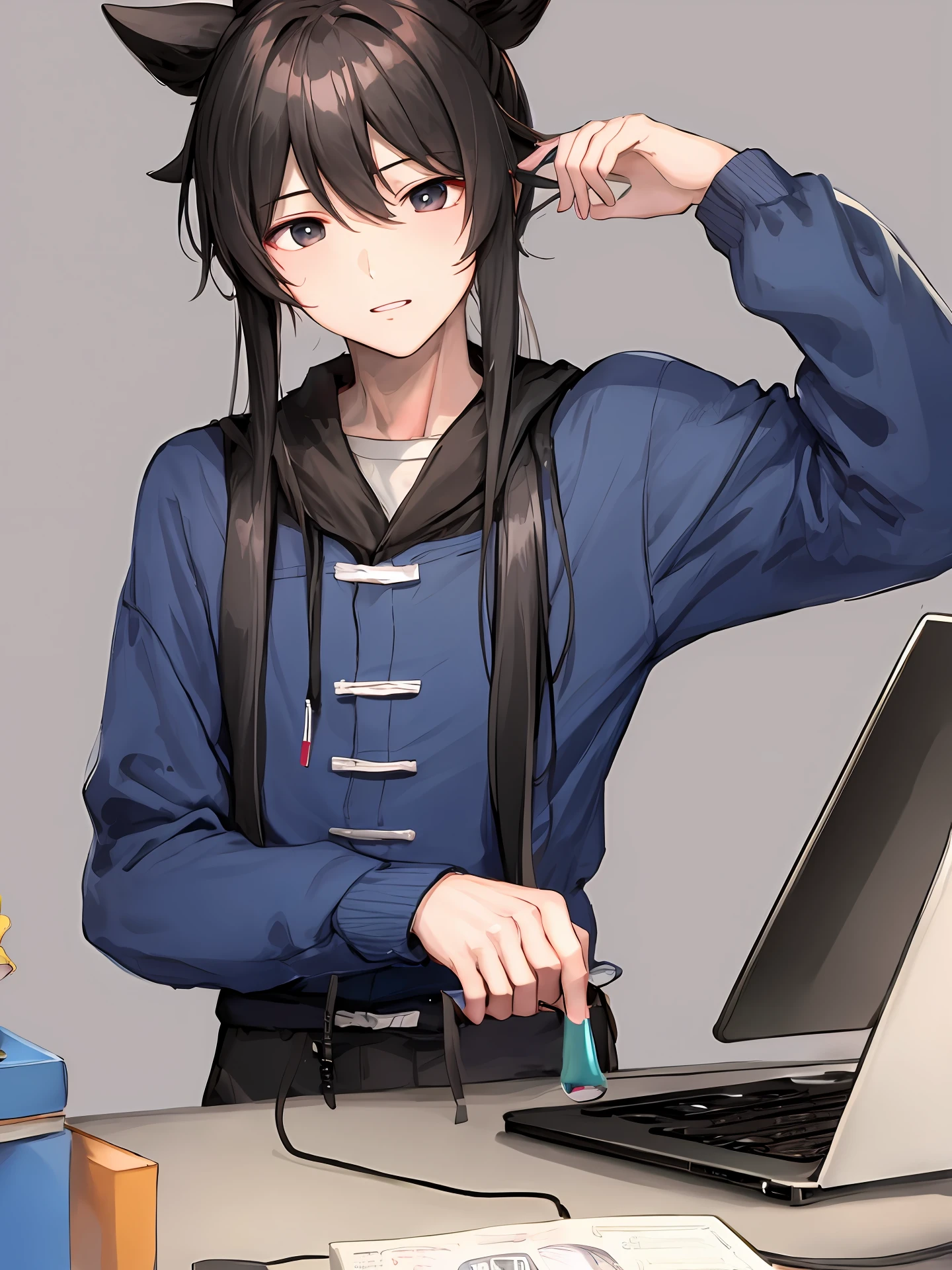 Li Bai plays with the computer