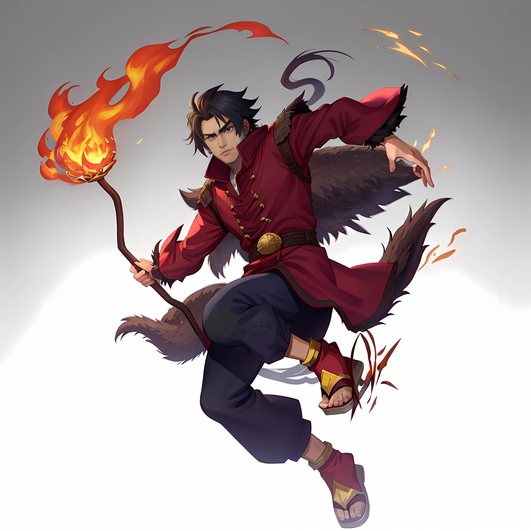 um close up de uma pessoa com um fogo em um pau, fire!! corpo inteiro, mago de fogo, Piramante, Epic anime style, Akira, Mitologia Chinesa, hero 2 d fanart artsation, Ryuu, empunhando fogo, personagem estilo anime, inspirado em Chen Jiru, as a badass monster hunter, flame spell, fire spell,olho verde