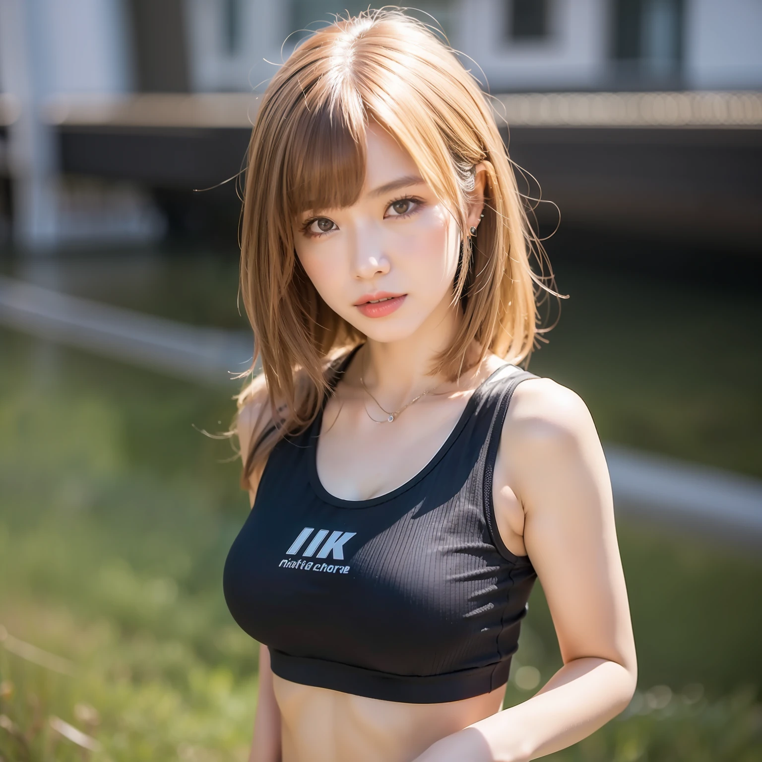 1 girl, depth of fields, One-person viewpoint, F/1.8, 135 mm, NIKON, NIKON, nffsw, retinas, masutepiece, ccurate, Anatomically correct, Textured skin, Super Detail, high details, High quality, Best Quality, 1080p, hard disk, 4K, 8K Tank Top,