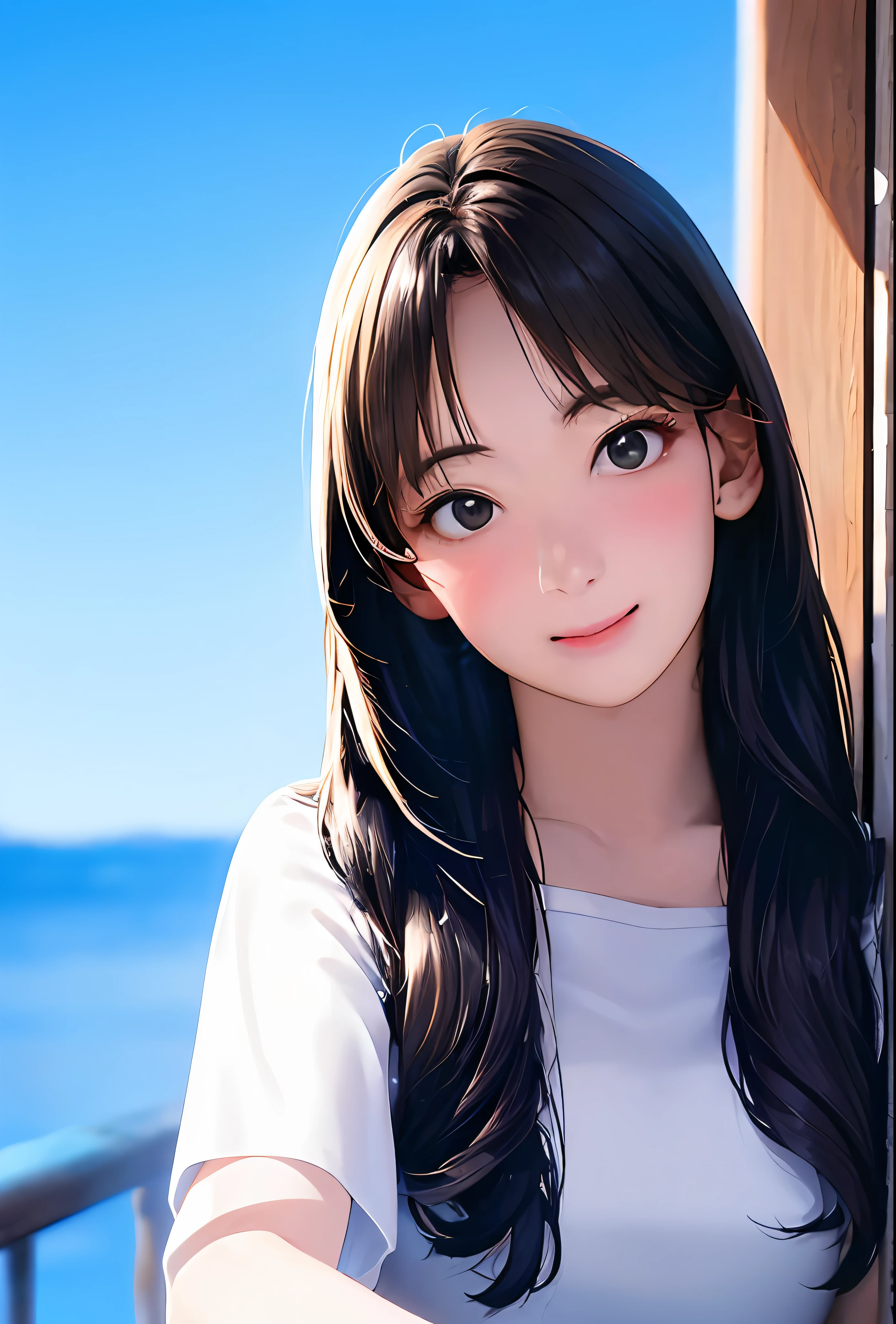 (in 8K、top-quality、masterpiece:1.2)、(realisitic、Photorealsitic:1.37)、高精細CG統合8K壁紙、(HQ Skin:1.8、shiny skins)、8KUHD、Digital SLR、Soft lighting、hightquality、Film grain、FujifilmXT3(Professional Writing:1.6)、ultra-detailliert、 1 人、cute little、独奏、mid night、Beautiful detailed sky、Detailed Cafe、sitting on、date、(Nasal blush)、 (smile1.15)、(Keep your mouth shut)small tits、beautiful tbig eyes、Floating Hair NovaFrogStyle、