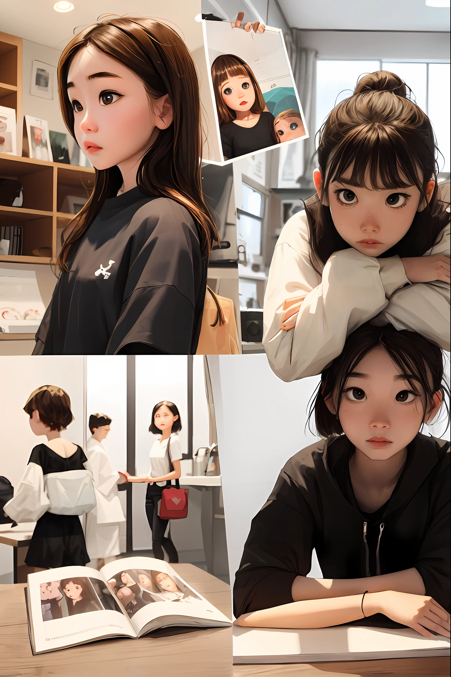 Cartoon picture book：Small town teenagers，brown  hair，Black eyes，Thick eyebrows，Holes in clothes。