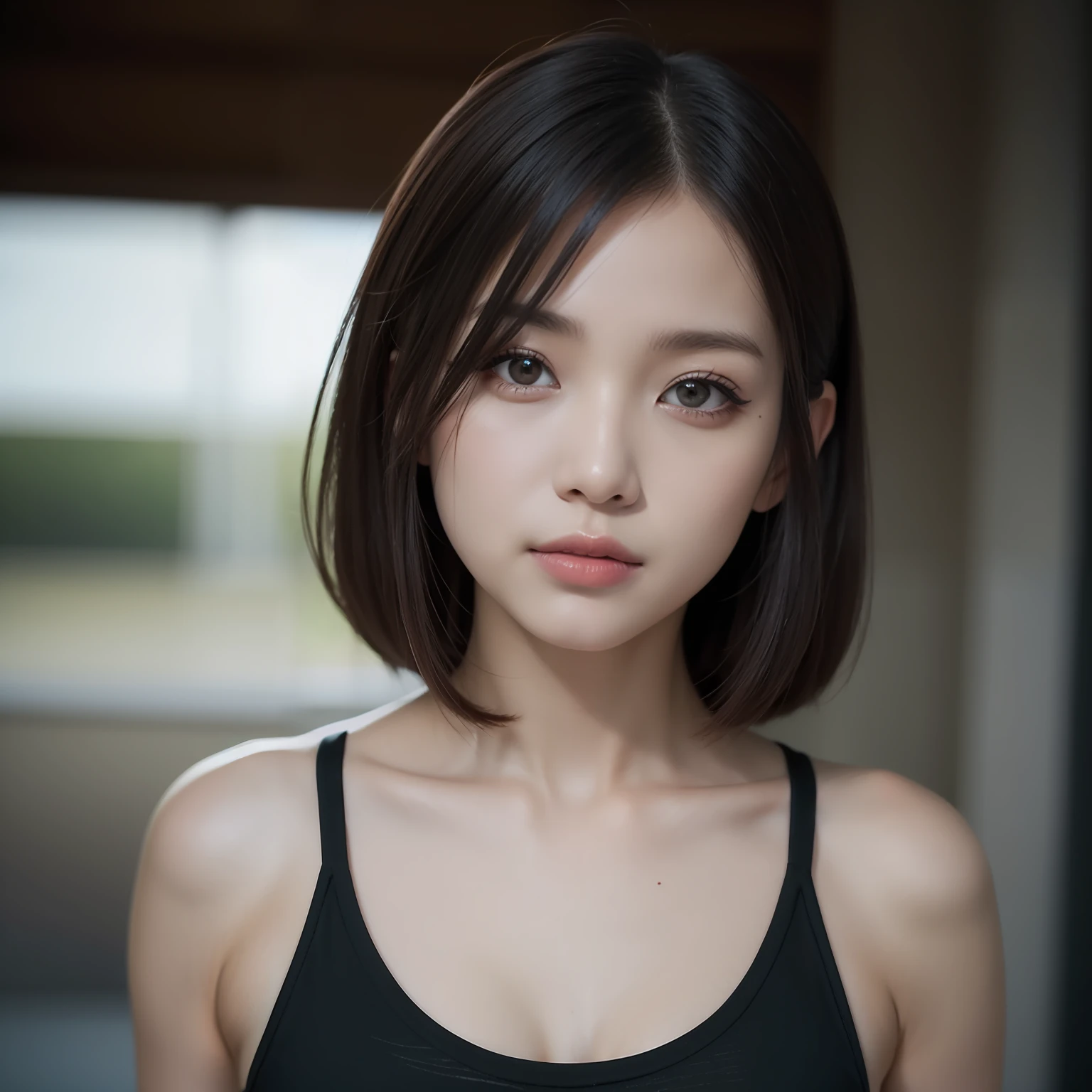 1 girl, depth of fields, One-person viewpoint, F/1.8, 135 mm, NIKON, NIKON, nffsw, retinas, masutepiece, ccurate, Anatomically correct, Textured skin, Super Detail, high details, High quality, Best Quality, 1080p, hard disk, 4K, 8K Tank Top,