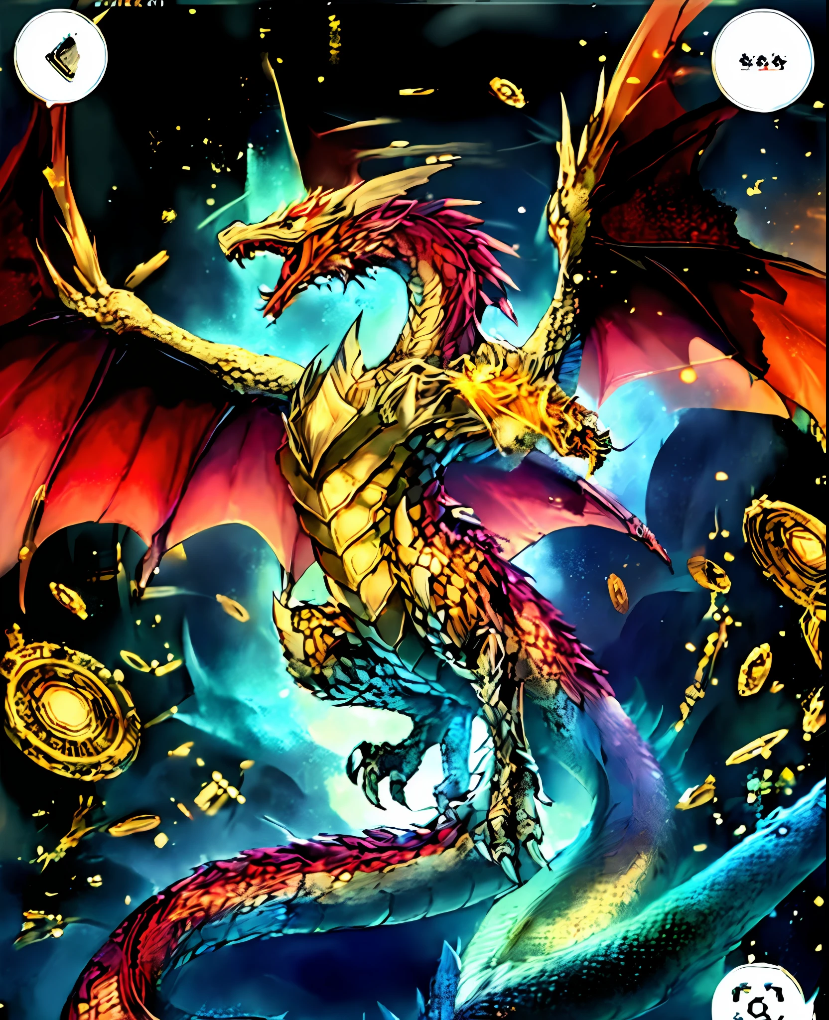 A golden dragon Scarlet with a glowing tail and wings flying through the air, legendary dragon, Golden dragon, colossal dragon as background, epic dragon, Dragonborn dourado, god of dragons, crystal dragon, great mystical winged serpent, Epic Fantasty Card Game Art, ultraterrestrial dragons, Phoenix Dragon, legend of the cryptids, arte oficial altamente detalhada, art of dragon