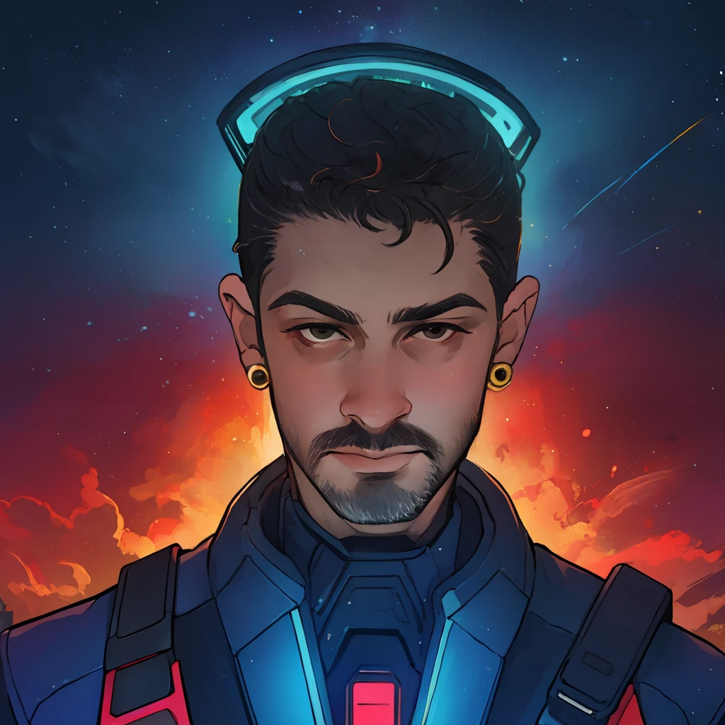 masterpiece, best quality, realistic, ultra detailed, sfw, head shot, a portrait of a fernandovr man, starsector, sci-fi style suits, hight-tech gadgets, head facing right,
