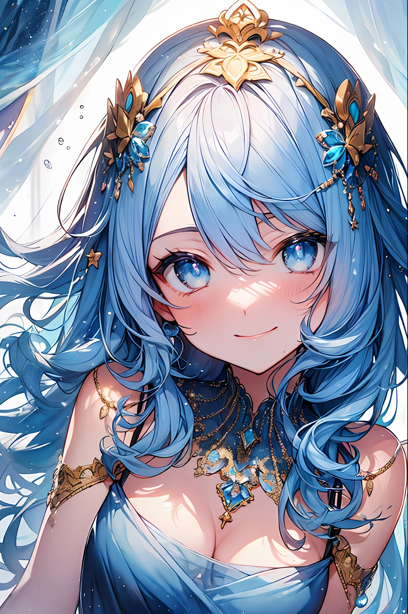 ((masterpiece、top-quality、top-quality、watercolor paiting(Curly)、Official Art、Beautifully Aesthetic:1.2))、(1girl in:1.3)、(Fractal art:1.3)、star-shaped pupils、looking at the viewers、patterns、(Blue hair、lightblue hair、Half blue and half light blue hair:1.2)、Eau、liquids、云、colourfull、starrysky、stele、a smile、eye glass、Write、Sateen、getting wet、Red Moon、student clothes、Sparkling eyes、(the golden ratio:1.2)、(full bodyesbian:1.2),(ultra-detailliert:1.3)、(Hyper-detailing), (delicate detail), (intricate detailes), (ciinematic light, best quality backlight), highcontrast, (The best lighting, extremely delicate and beautiful), ((ciinematic light))、ray trace reflection、brilliance、(glowing aura)、(Radiant hair)