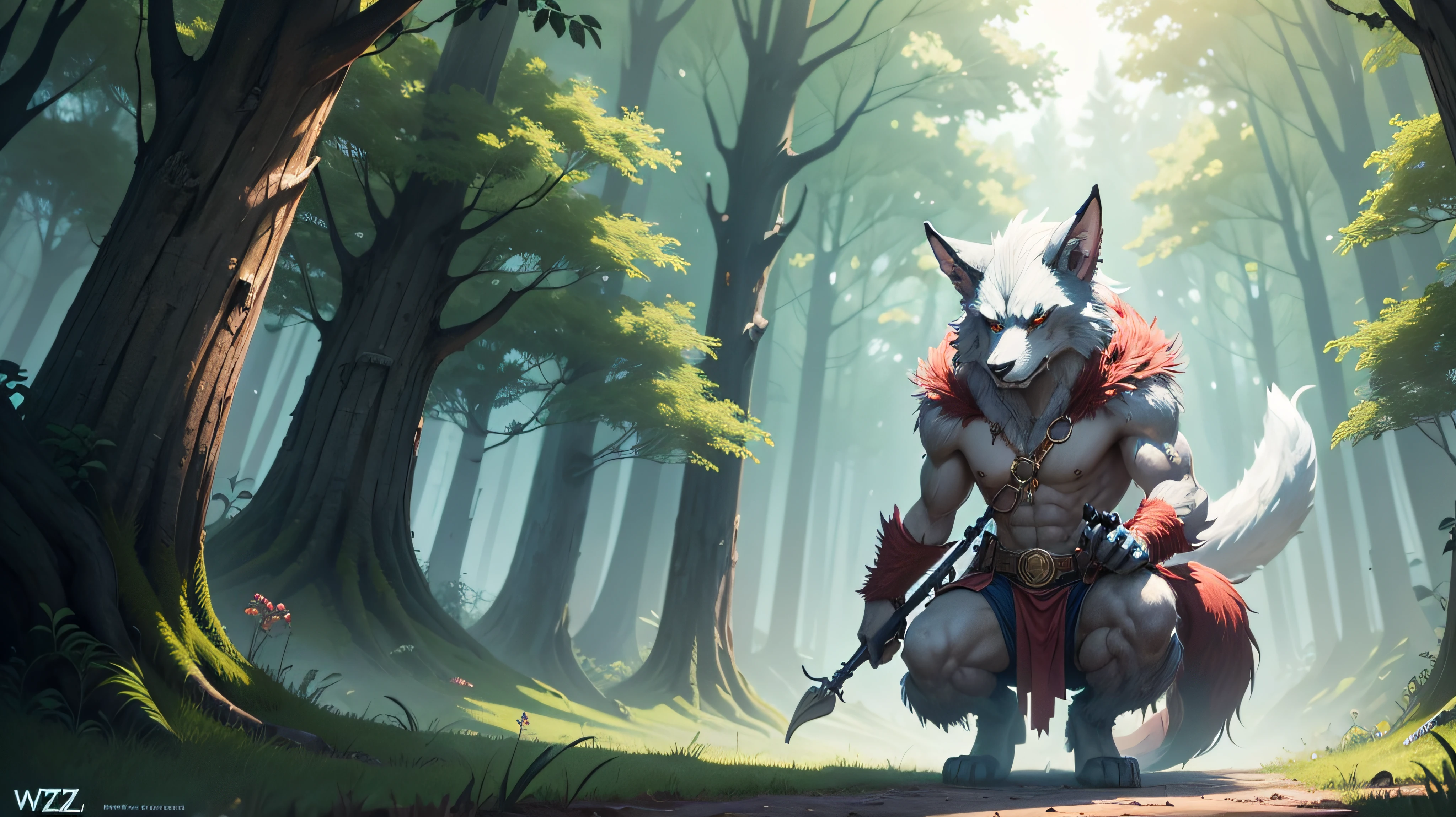 (highly detailed illustration:1.2), best quality, masterpiece, solo, natural lighting, protogen, (protogen face:1.1), (protogen visor:1.1), tail, torso, yellow eyes, glossy fur, glossy hair, gray fur, standing, gravel road, winding road, windy, windy leaves, blowing leaves, trees, mountains, hills, forest, landscape