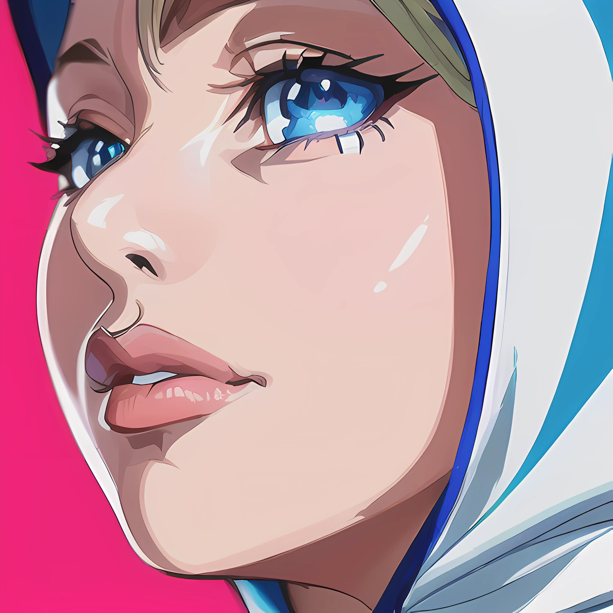((close up portrait of middled age woman with a hood on & with big huge giant blue eyes & tiny nose & closed wide thick mouth full lips!!!:1.5)), she is looking at the camera & her expression is solemn, colorfull anime portait, colorfull anime profile, solemn expression, mysterious portrait of a woman, inspired by Naruto anime series, myself, mysterious portrait, mysterious eerie portrait, night!!! (((masterpiece))), (((best quality))), ((ultra-detailed)), (highly detailed anime illustration), ((an extremely delicate and beautiful)),(from side),cinematic light,((1anime woman)),solo, black background, extreme detailed,colorful,highest detailed