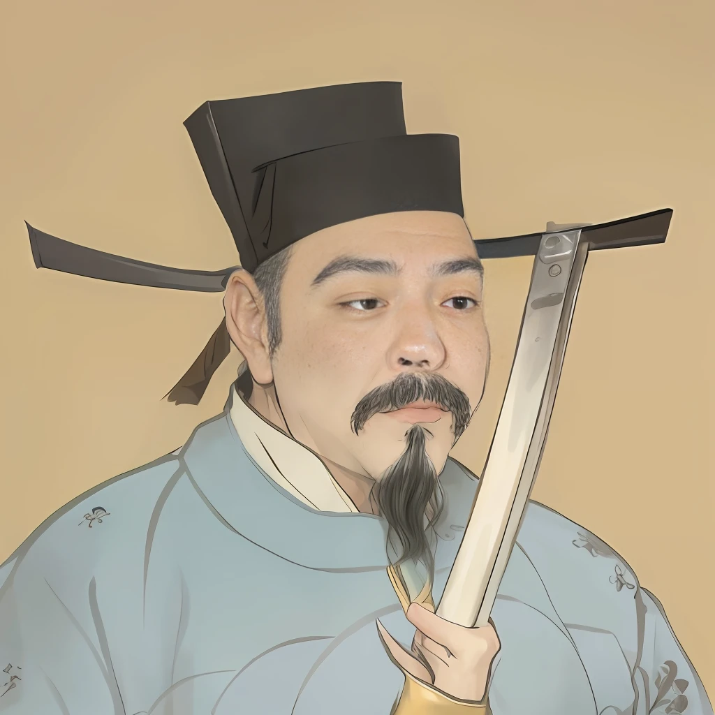 Image of a man with a sword in his hand, feng shu, by Xuande Emperor, pan ren wei, hua cheng, guangjian huang, zhang daqian, style of guo hua, Inspired by Cao Zhibai, inspired by Xuande Emperor, song nan li, in style of pan ren wei, xiang duan