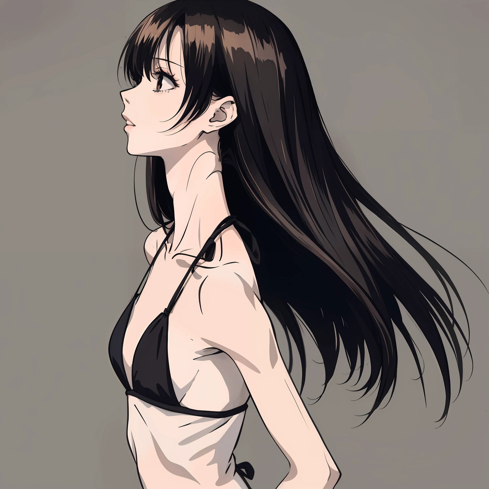 Chica anime en bikini con cabello largo y sujetador negro, Perfil de Anime Girl, Chica esbelta, seductora chica de anime, (Chica anime), Atractiva chica de anime, Perfil de retrato de chica anime, Personaje femenino de anime, Sui Ishida con cabello negro, Una chica de anime, Anime woman, Ai Yazawa, Chica anime con pelo largo, Anime CG arte suave, Joven y esbelto