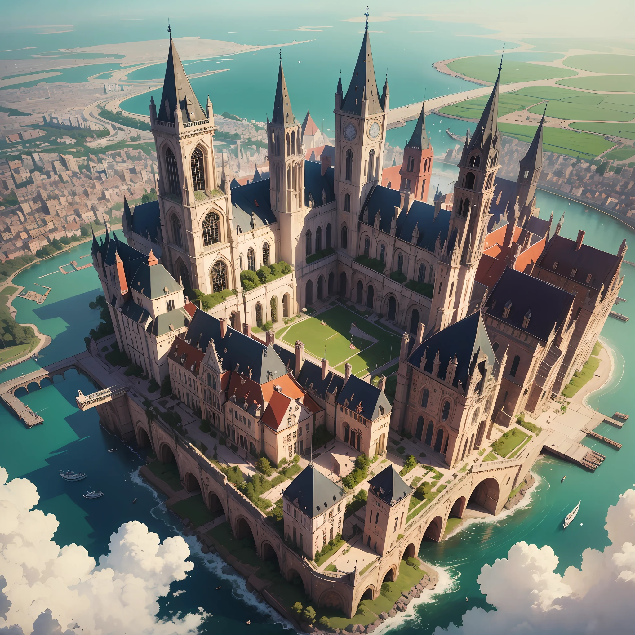Medieval Cities,having a bird's-eye view,anime style --auto --s2