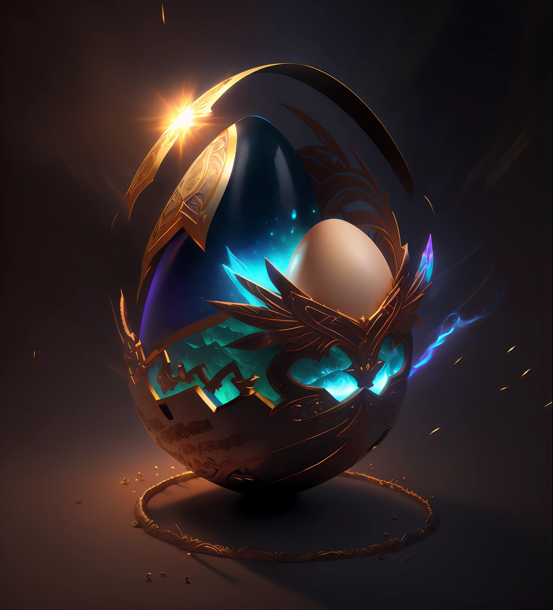 there is a large egg with a hole in it on a dark surface, 3d digital art 4k, cinema 4d bright light render, cinema 4 d art, 3d render digital art, humpty dumpty in form of egg, digital art render, high-quality render, magic frozen ice phoenix egg, cinema 4 d render, cinema 4d render, white background, color slash, aint unreal engine, octane (broken eggs | intricateaptor Christ:1.27) as as illustrated by simon bisleyiplice & chris hemsworth w 1 0 8 2 holding Aeons Old Weapon + ornate detailed sword + angel wings new technology + holy concept art + hyper realistic flesh