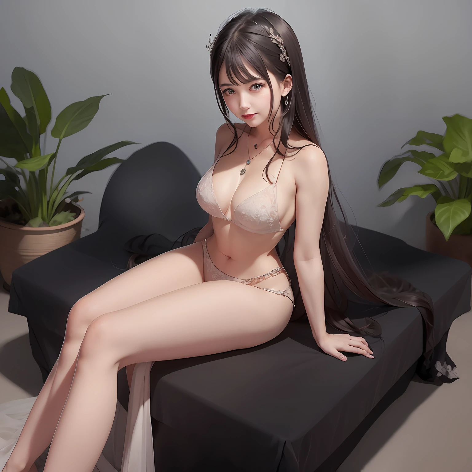 Female high cold sitting in coffin wedding dress long hair with necklace looking from the bottom up sitting by the lake superb exquisite perfect piece