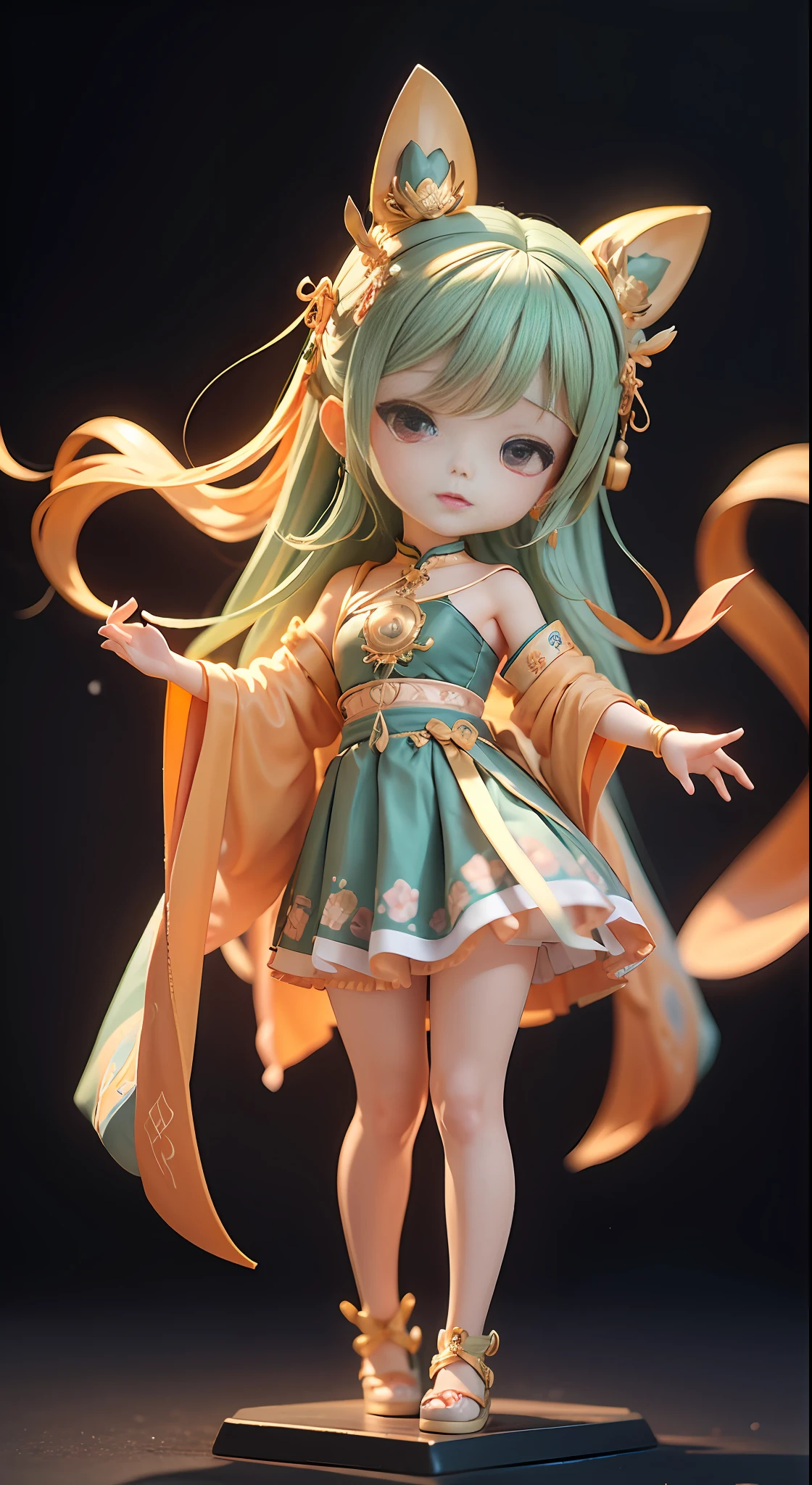full body, chibi，teens girl，dunhuang_cloths，dunhuang_style，cute，blindbox，pop mart，the detail，masterpiece，ultraclear，with black background，8K
