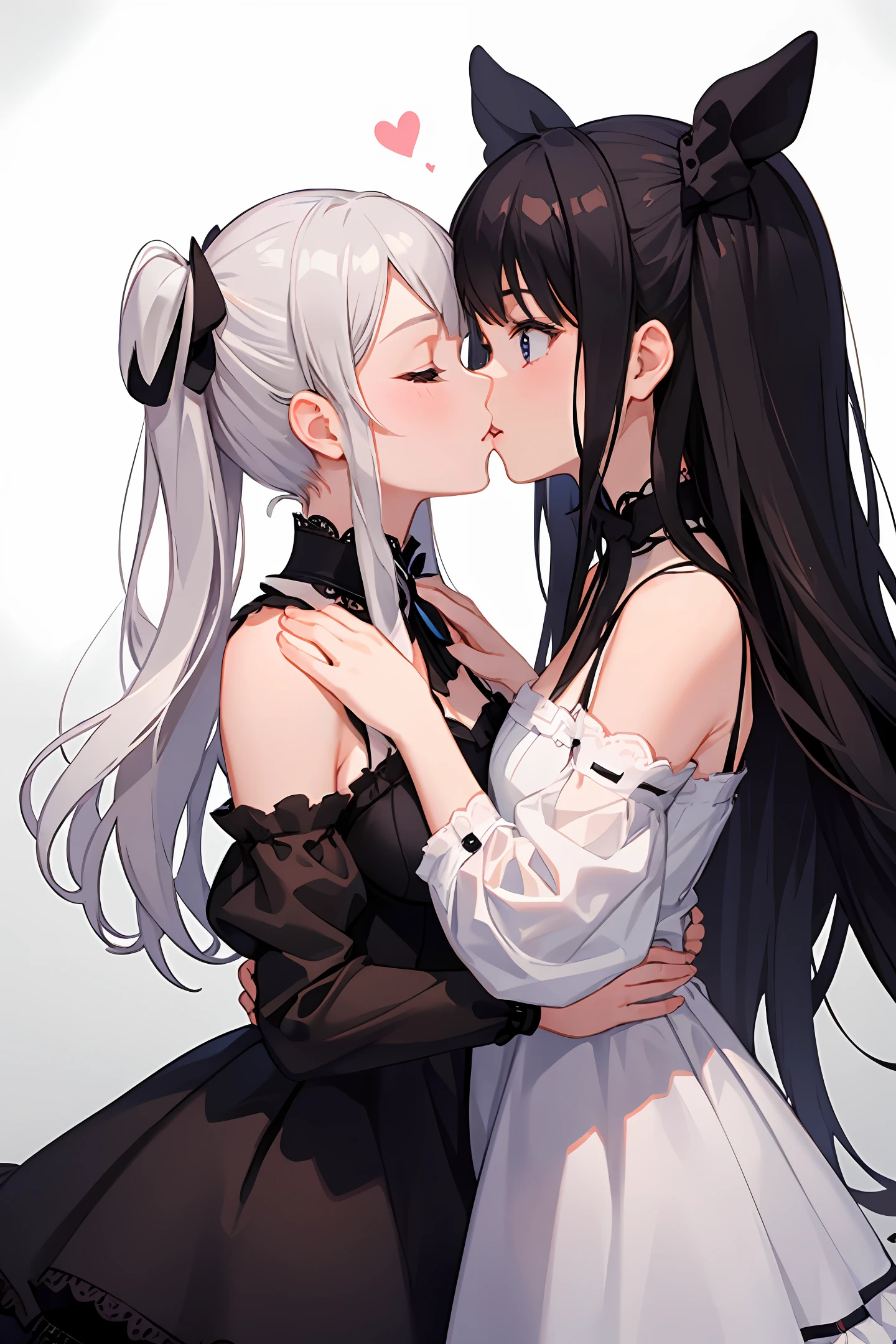 2girls，Black Lolita，kiss，Push each other