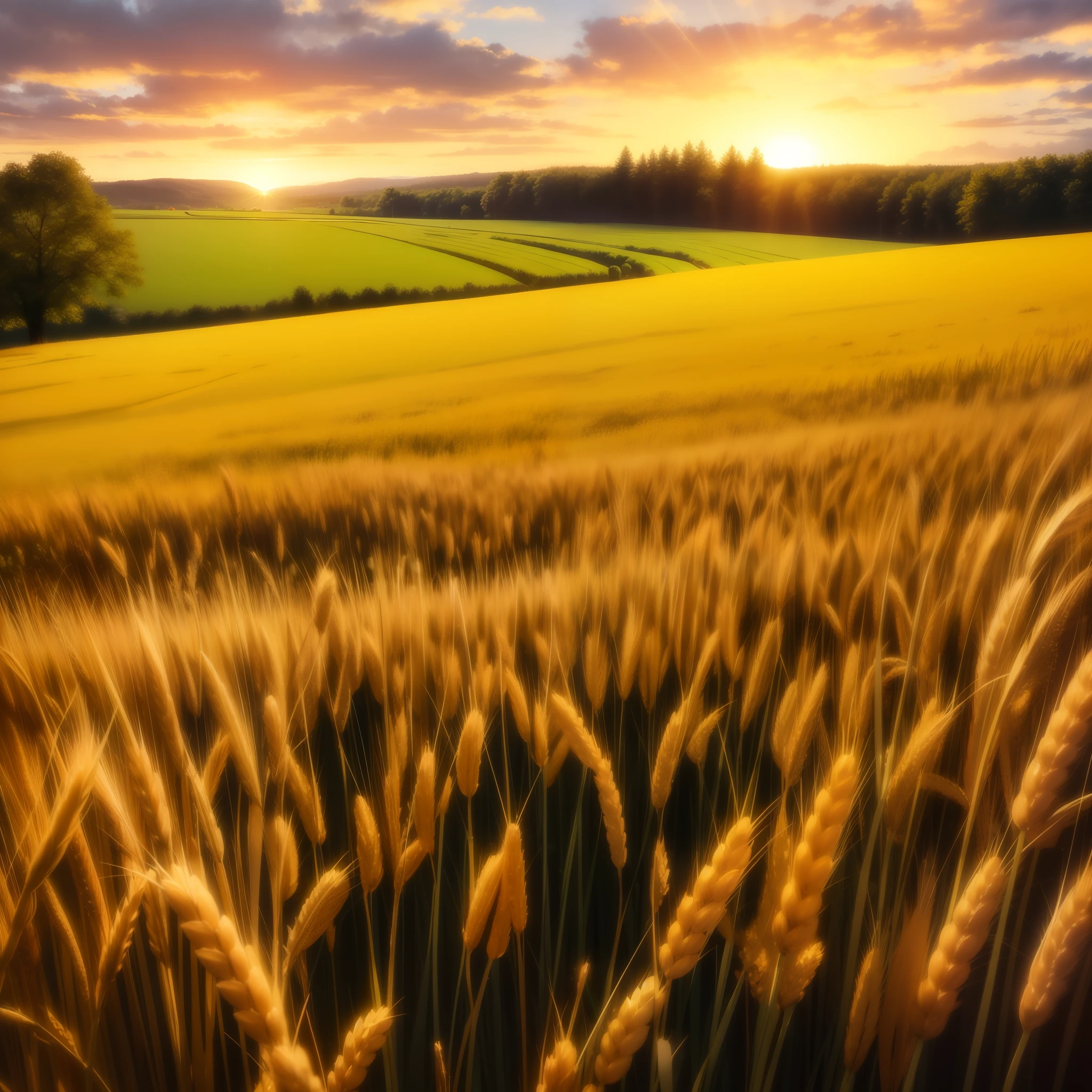 In the setting sun，Rainy wheat field --auto