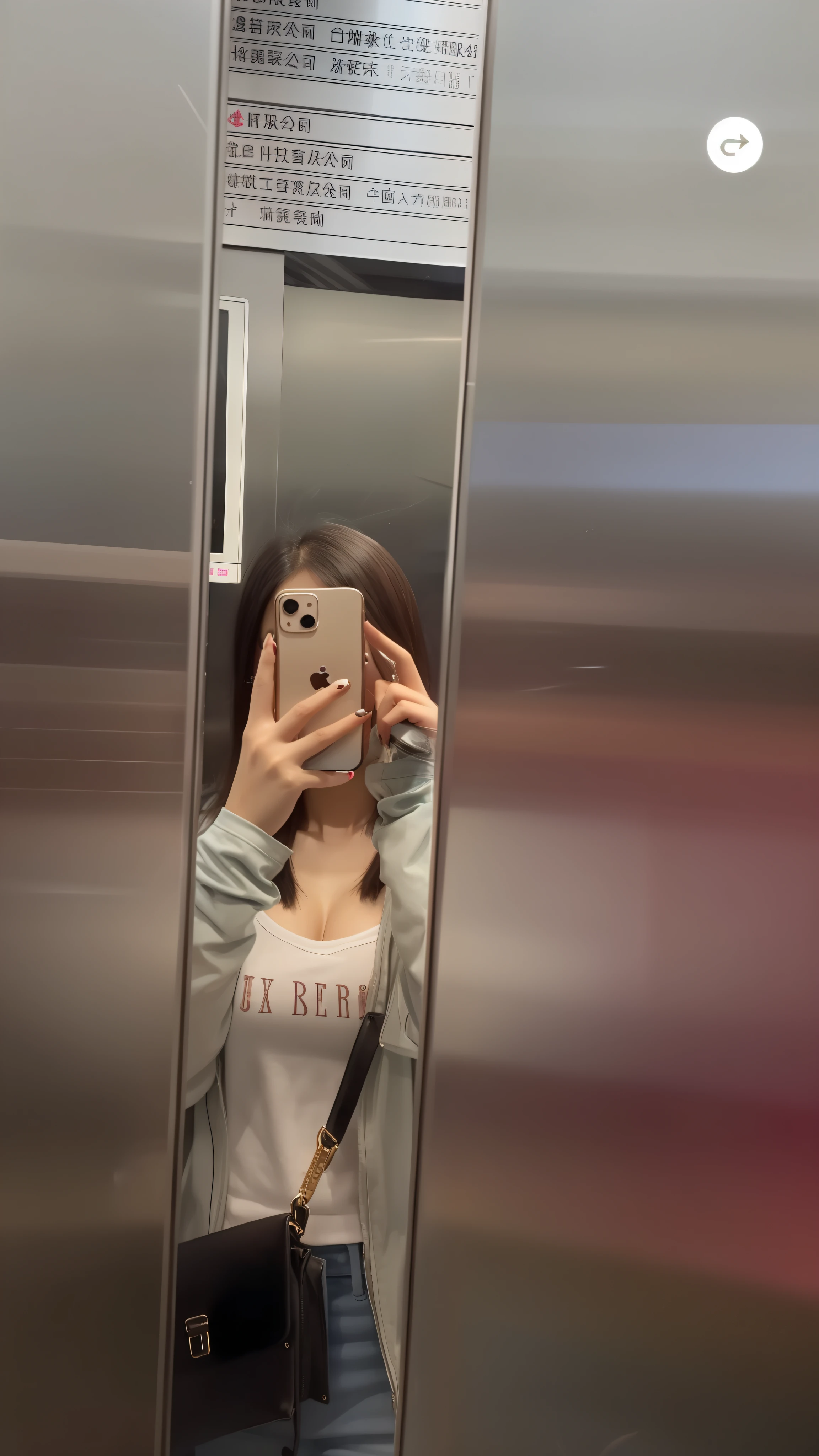 Woman taking a selfie in front of the mirror in the subway, 8k selfie photograph, 19-year-old girl, 🤬 🤮 💕 🎀, ulzzangs, selfie of a young woman, iphone selfie, photo of slim girl, in an elevator, Mirror selfie, 2 4 year old female model, Low quality, she is about 2 0 years old,Exposed milk,cleavage,Raised sexy,Hot body