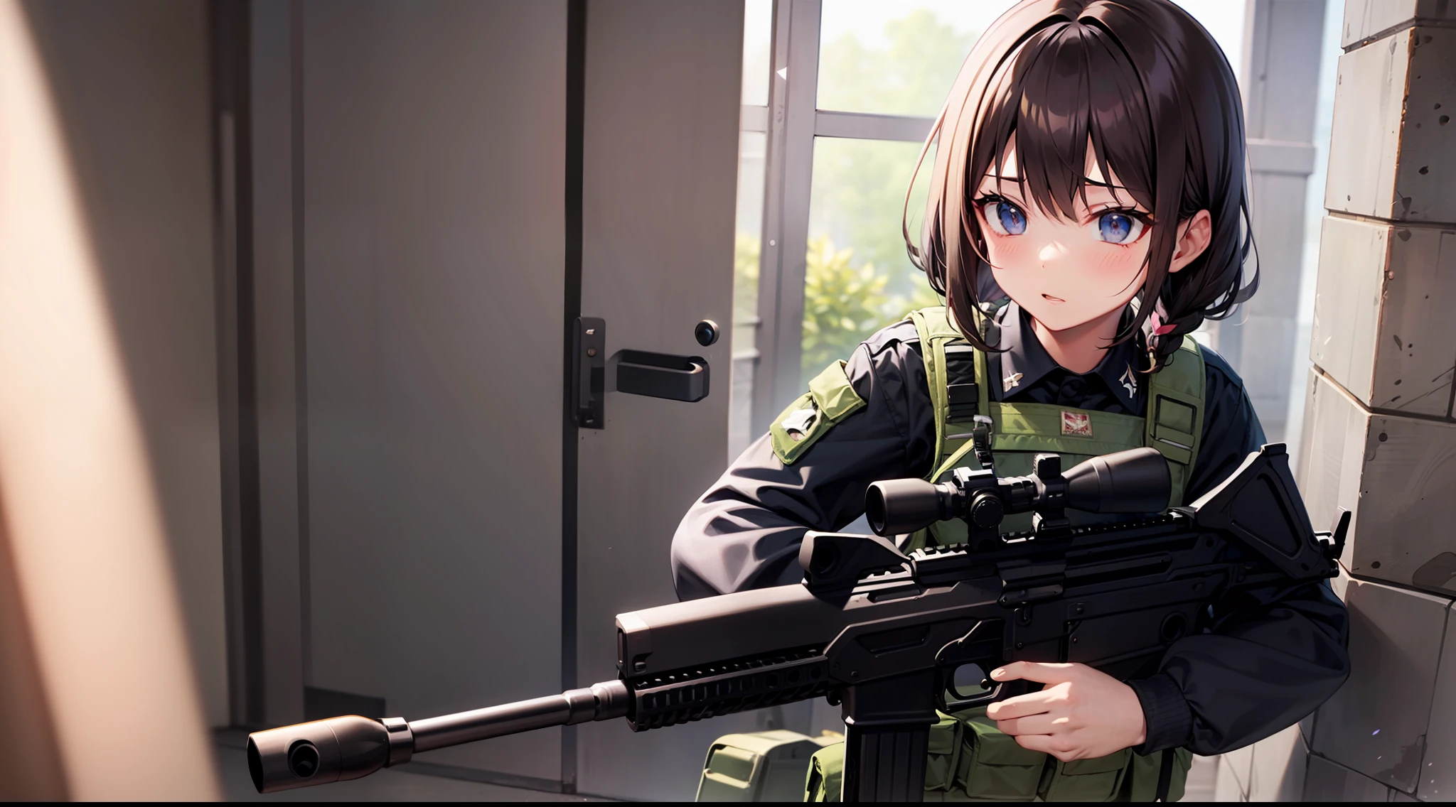 PMC, CQB, battle girl, assault rifle, black clothes