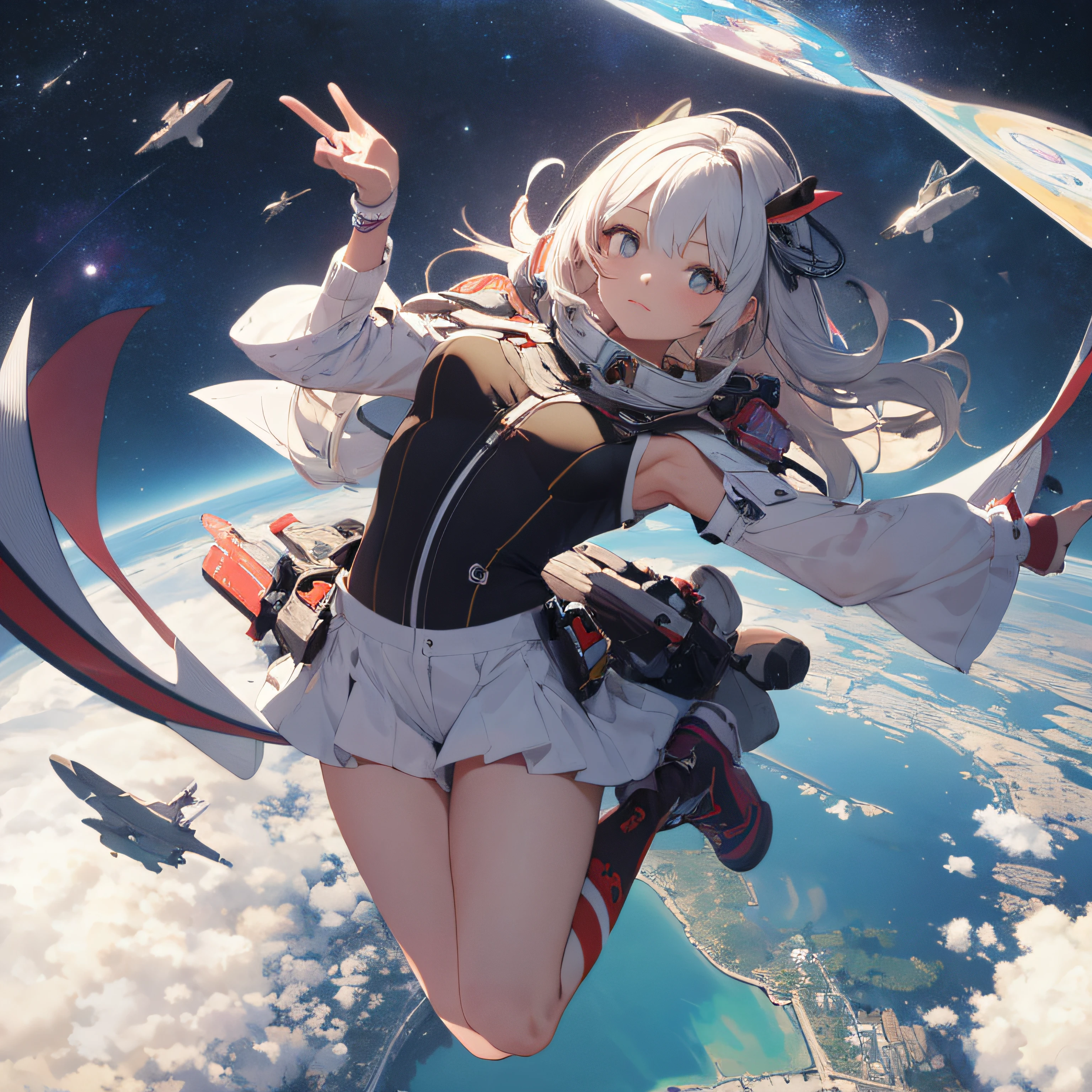 absurd res, high res, (masterpiece:1.4), ultra-detailed, 1girl, from above, space, floating
