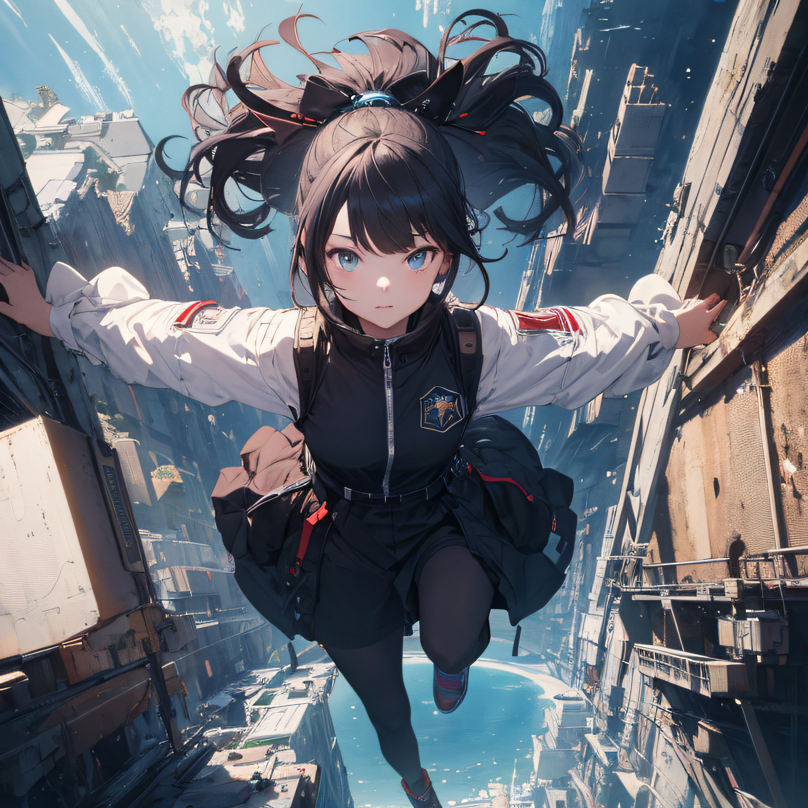 absurd res, high res, (masterpiece:1.4), ultra-detailed, 1girl, from above, space, floating