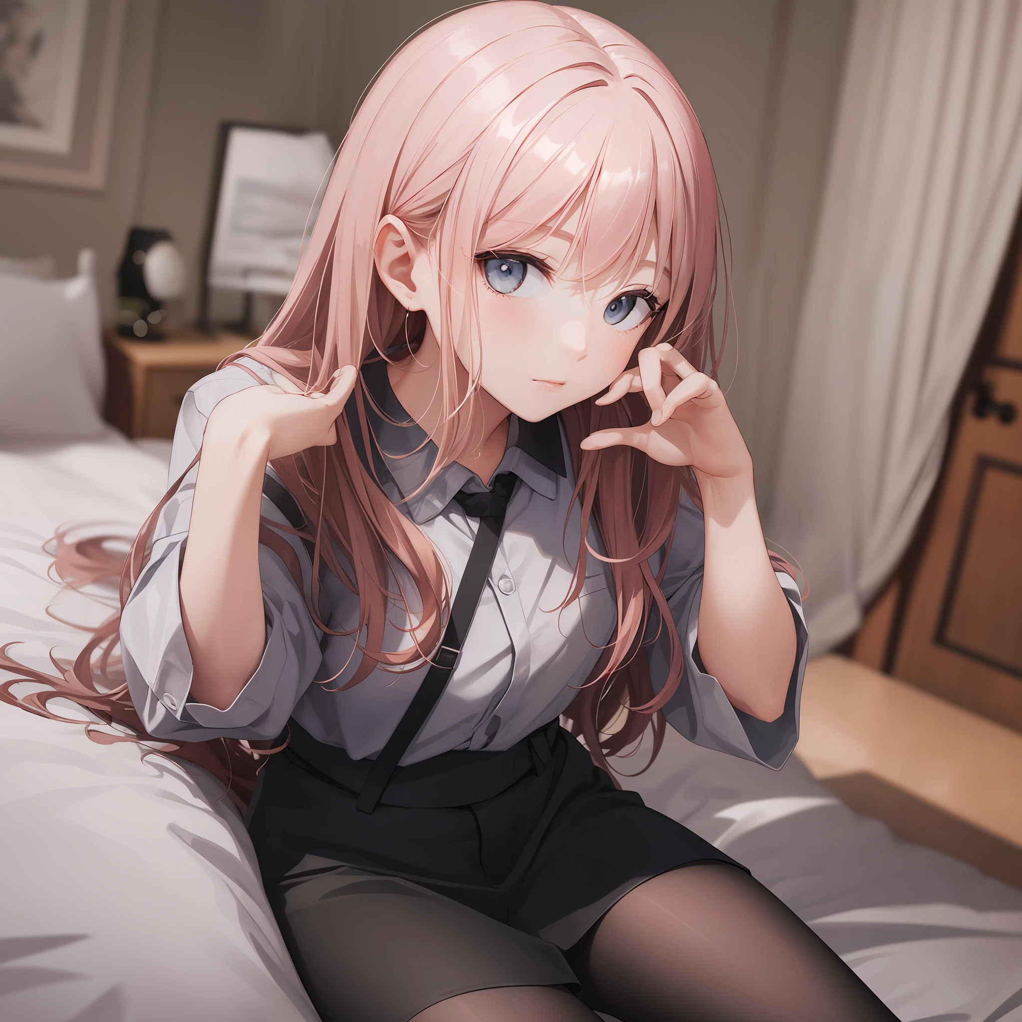 The normal hand background is replaced by sitting on the bed