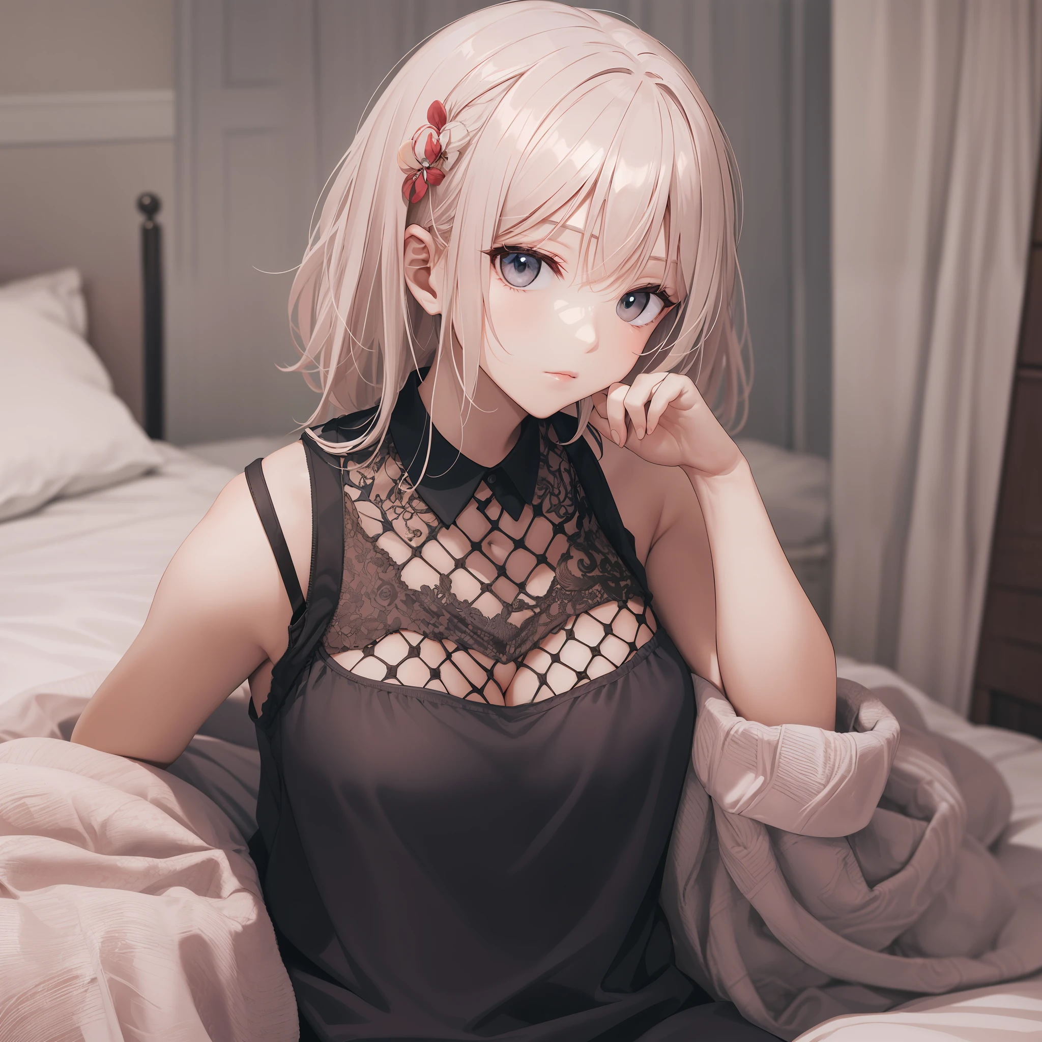 The normal hand background is replaced by sitting on the bed