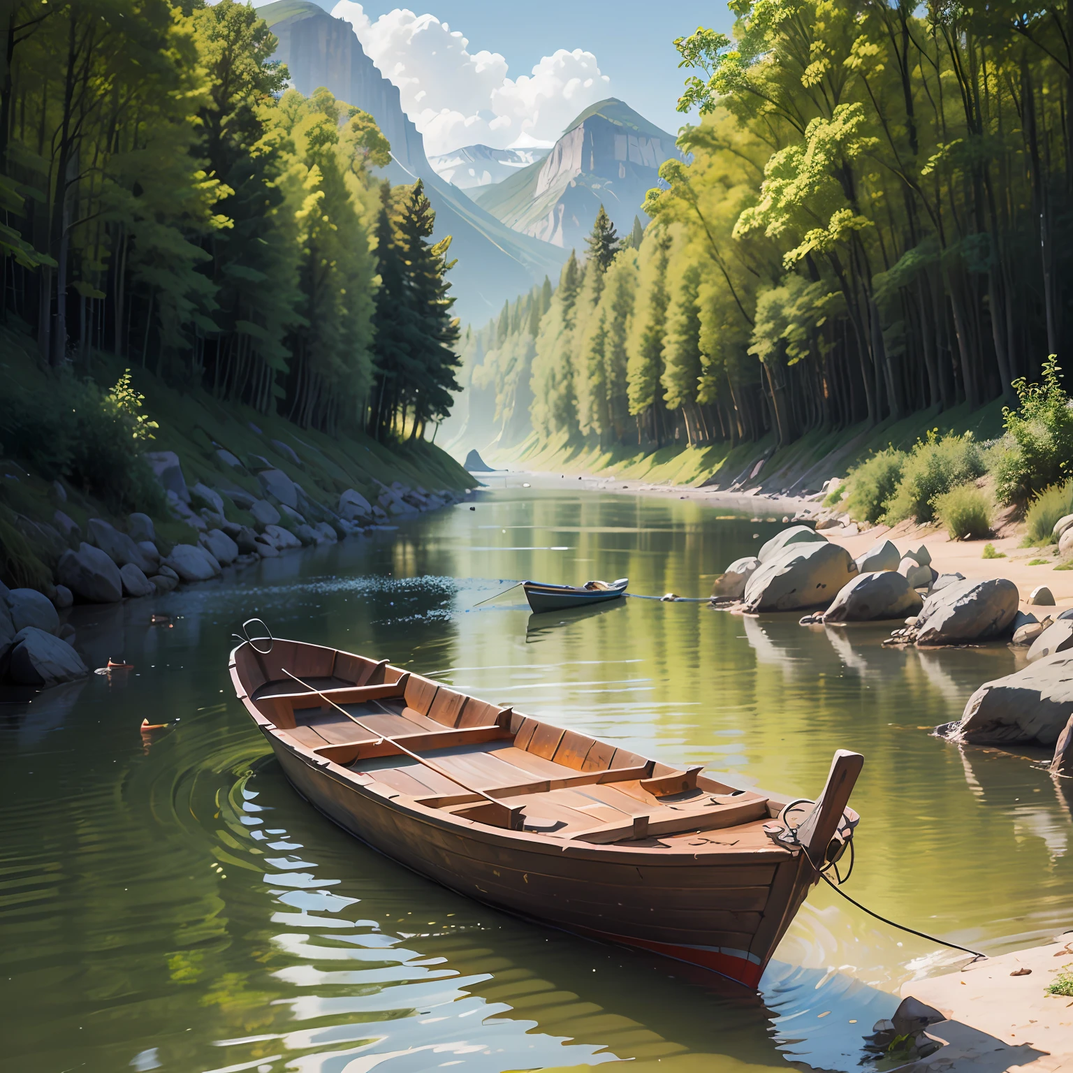 only beautiful scenery,water flowing,small boats --auto