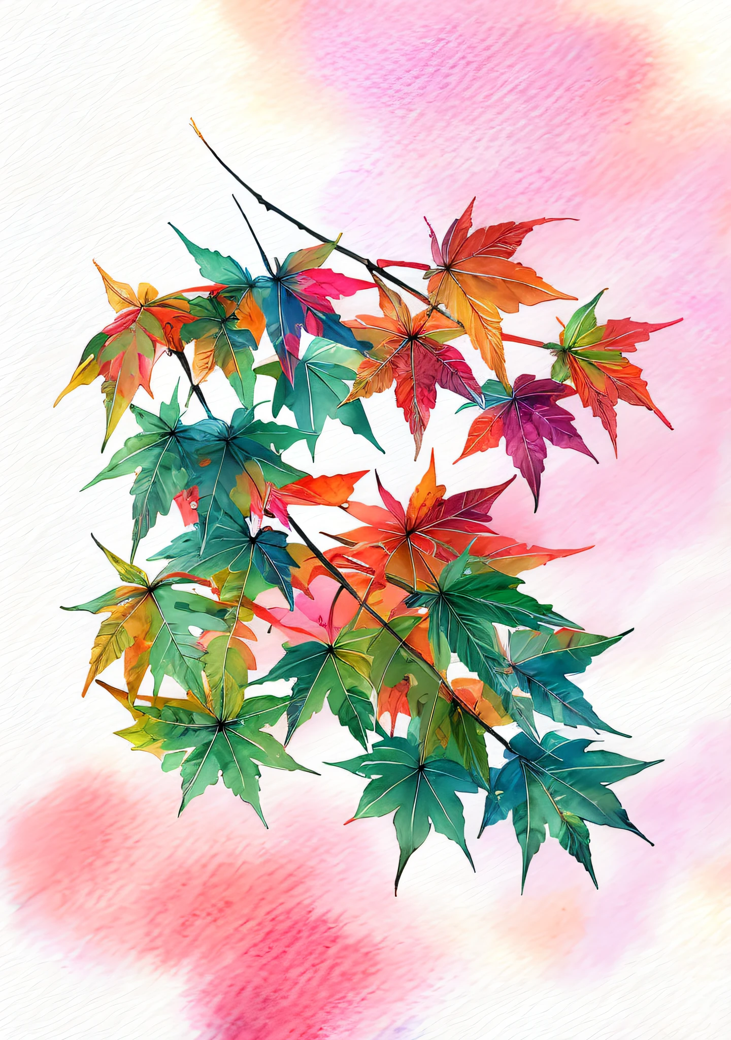 Maple red leaves，Watercolor brush strokes are required