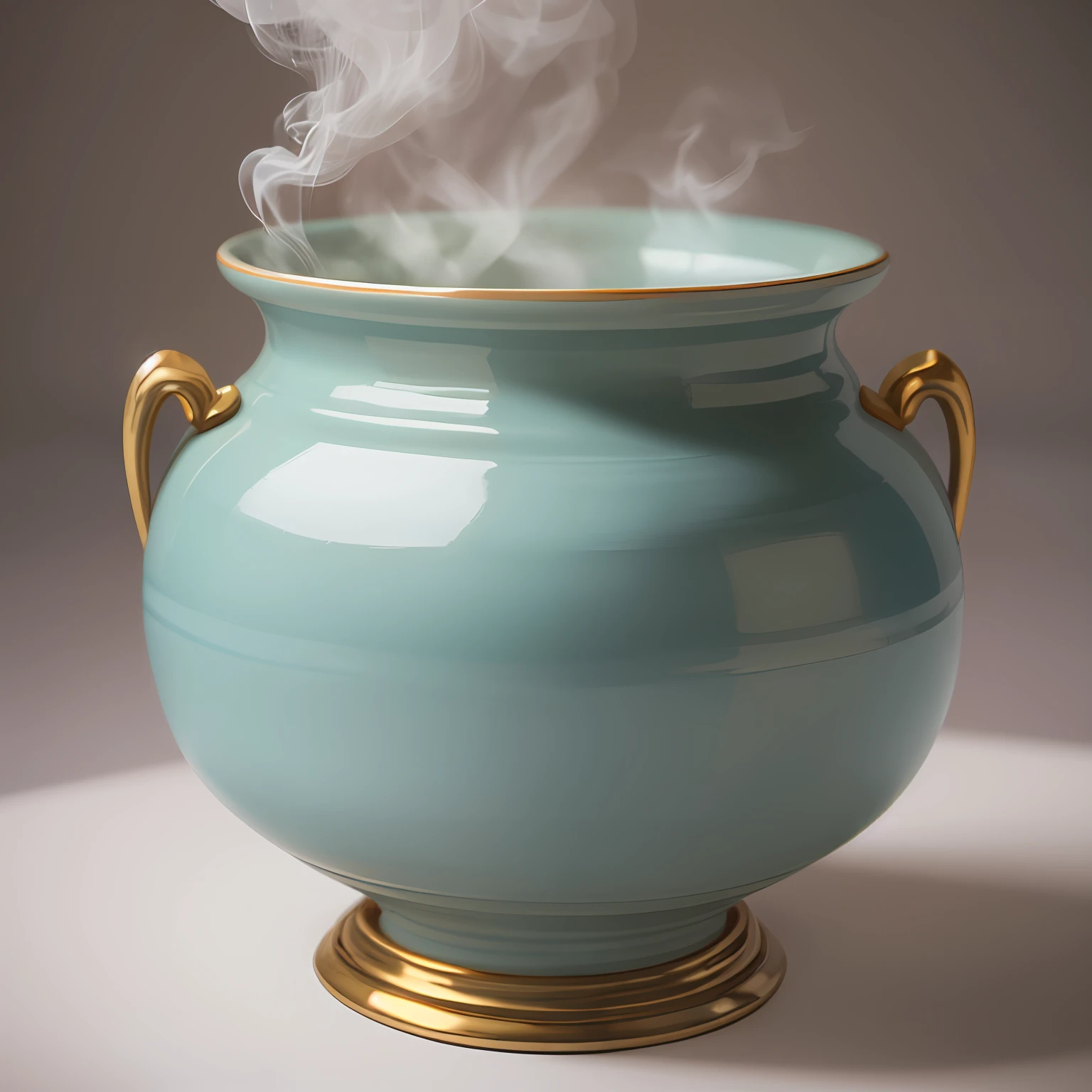 with celadon glaze, celadon glaze, glazed ceramic, Smoky, porcelain, steamy, pot, Mist, ellegance, Wang Chen, ceramics, shaxi, Dipped in polished blue ceramic, Song Dynasty, delicate detailing golden stroke, glazed, tiffany, highly detailed product photo,Photographic pictures --auto