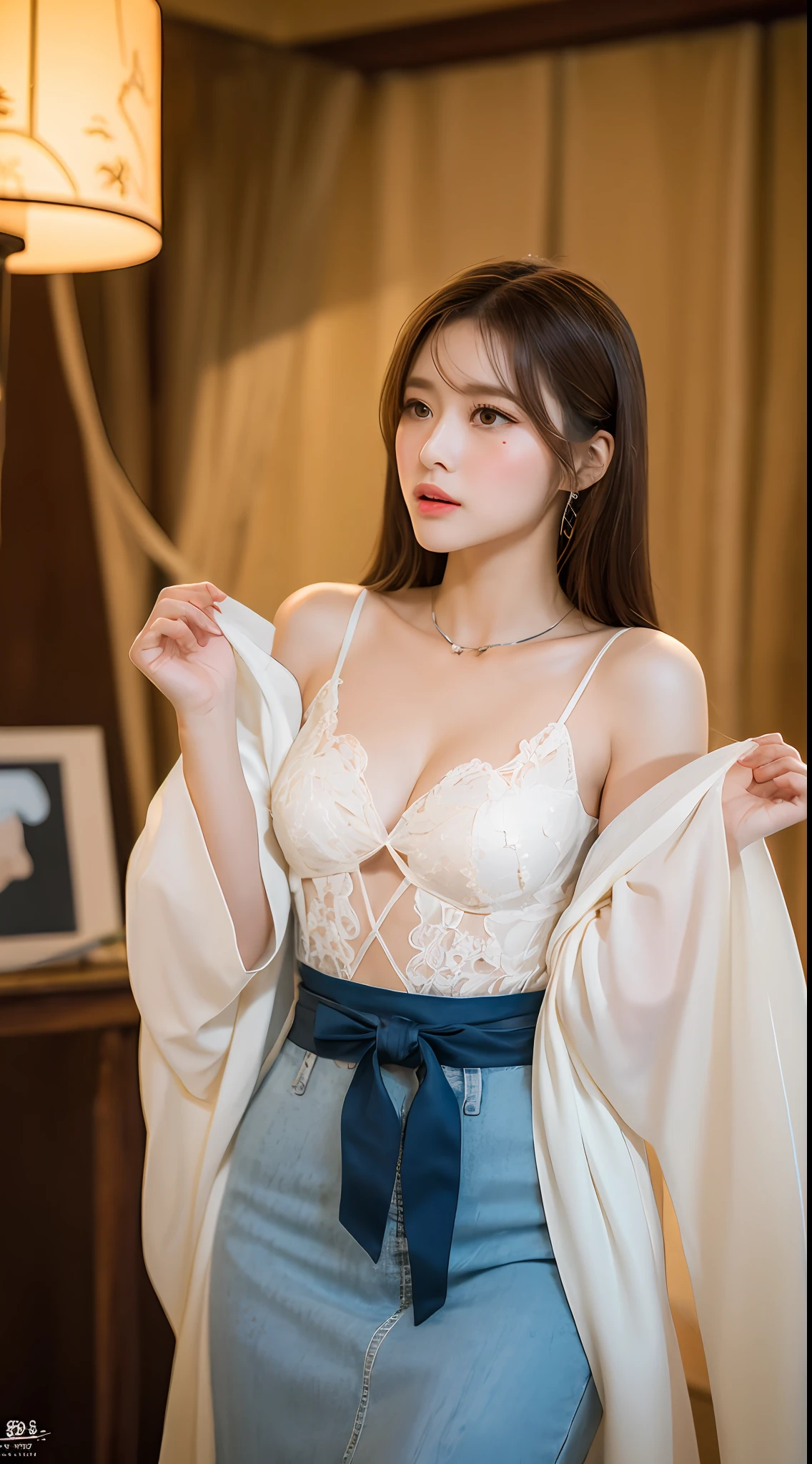 Need,tmasterpiece,A high resolution,(Delicate figure:1.5),Absolutely beautiful,(Milky skin:1.3),exquisitedetails,A high resolution,Wallpapers,1female, long whitr hair, A brown-haired, Keep one's mouth shut, trinkets, Big eyes, Fluttering, Hanfu, Hanfu, Embroidery, long skirt, natural poses, inside in room, Fanning,Lanterns,16k,hdr,A high resolution,depth of fields,(filmgrain:1.1),Bocoon,prime time,(lens flare glow),Vignette,rainbowing,(Color:1.5),Large chest,Bare chest,frontage,photorealestic