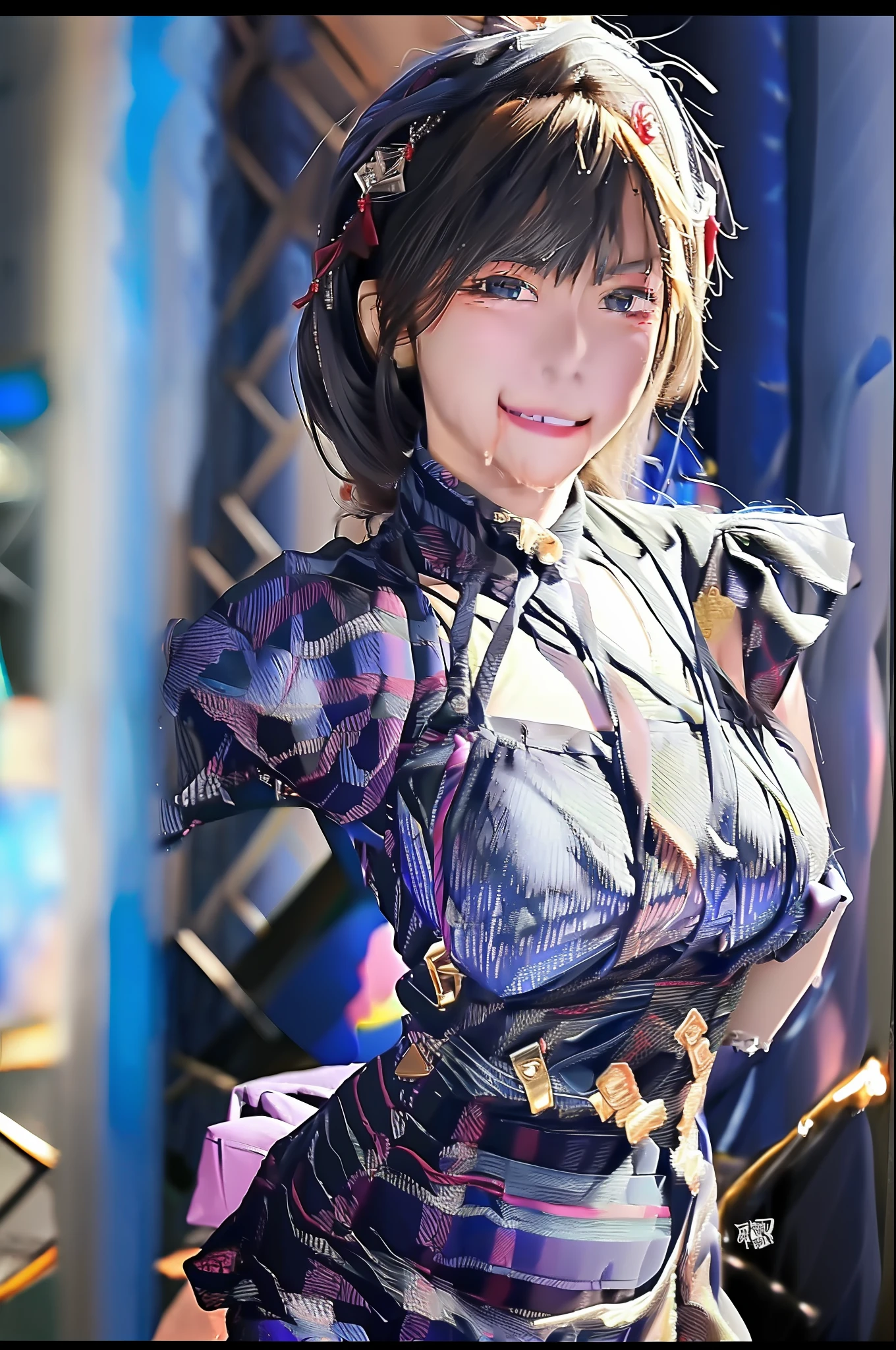 (Best picture quality, 8K, tmasterpiece:1.3)), 1girll, Beautiful woman with slender abs:1.3, (Casual hairstyle, Leaky big breasts:1.2), shift dresses:1.1, Ultra-fine face, A detailed eye, 二重まぶた,ssmile,Home