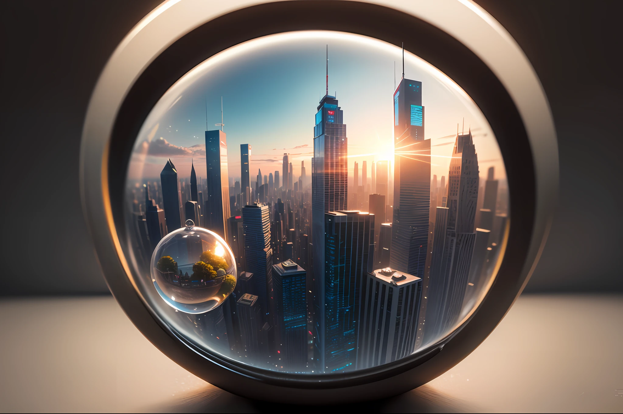 mini\(ttp\), (8k, RAW photo, best quality, masterpiece:1.2), cyberpunk city, miniature, landscape, isometric, ((inside a glass sphere)), ((plain wall in the background))