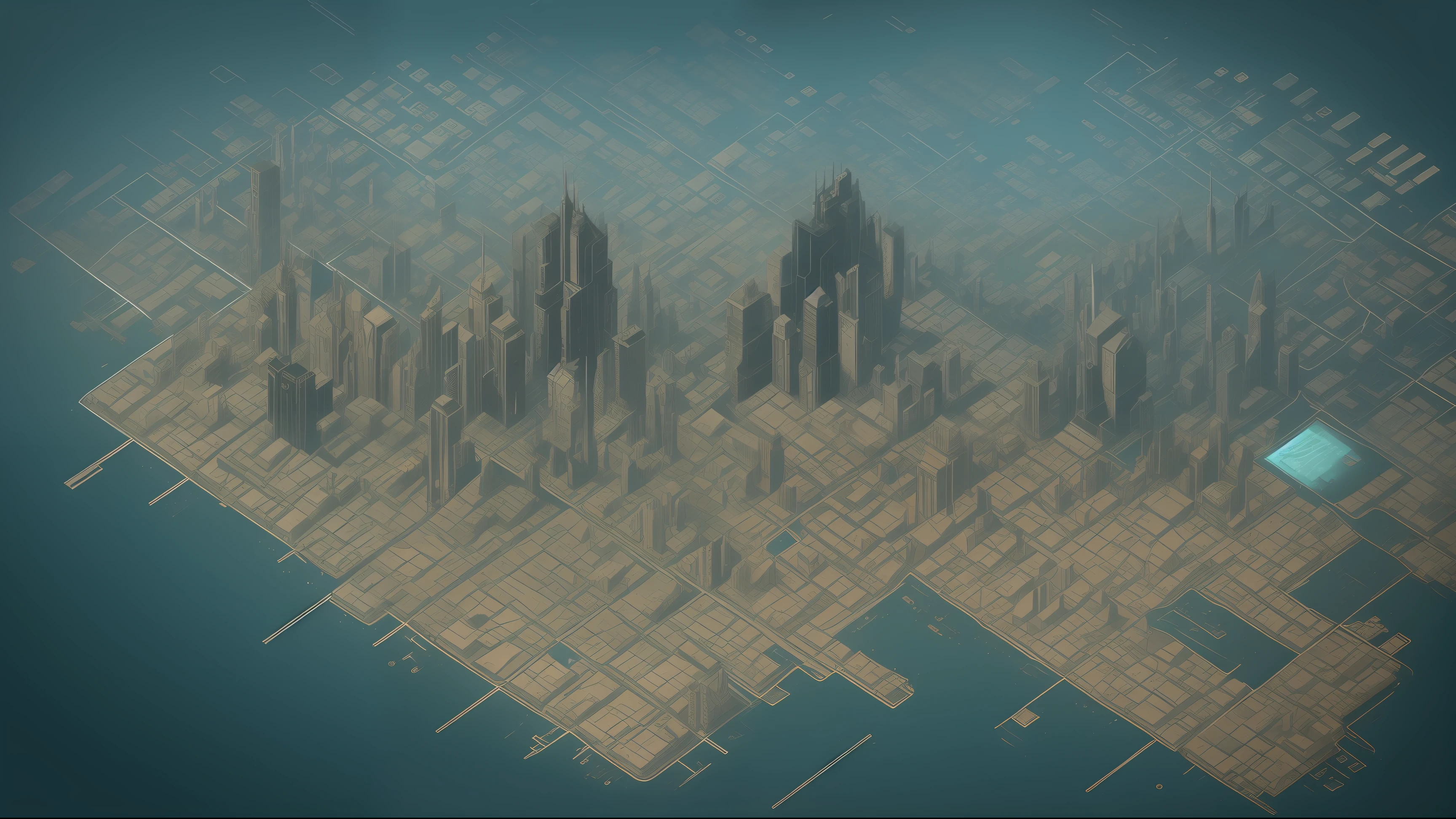 Bluprint, cyberpunk city, topdown, map, Black and cyano