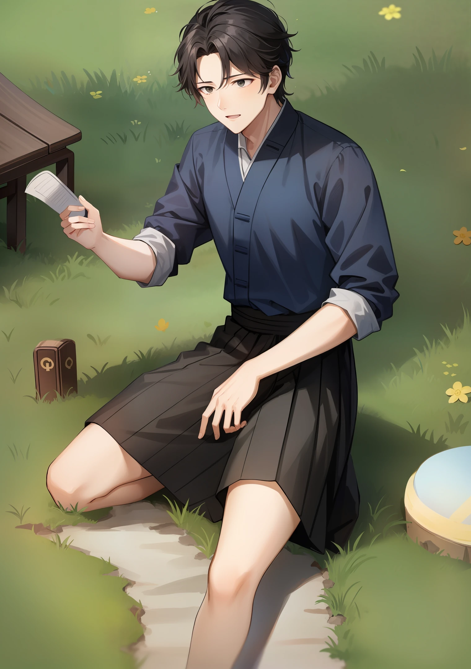 Mr. Ming Dynasty Teaching，Q version cartoon drawing，Lecture to students，On the grass