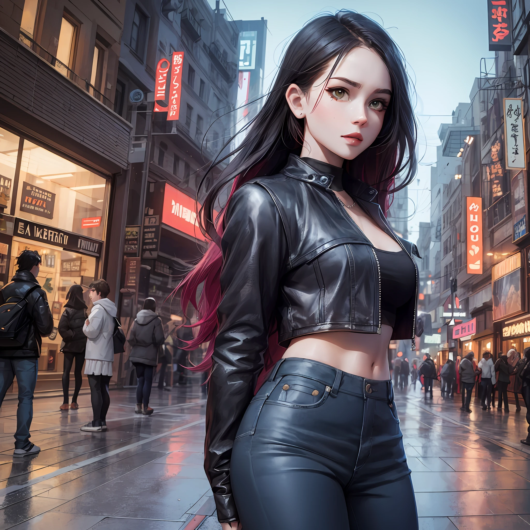 Mujer araffe con chaqueta de cuero negro y pantalones negros parada en una calle de la ciudad, Cyberpunk hermosa chica, Chica femenina de anime cyberpunk, Chica coreana, Hermosa modelo de mujer cyberpunk, cyberpunk 2 0 y. o Chica modelo, Con chaqueta de cuero cyberpunk, Tendencias en CGVatstation, Foto cyberpunk, Chica de anime cyberpunk, Chica cyberpunk, en Cyberpunk City, dreamy cyberpunk girl