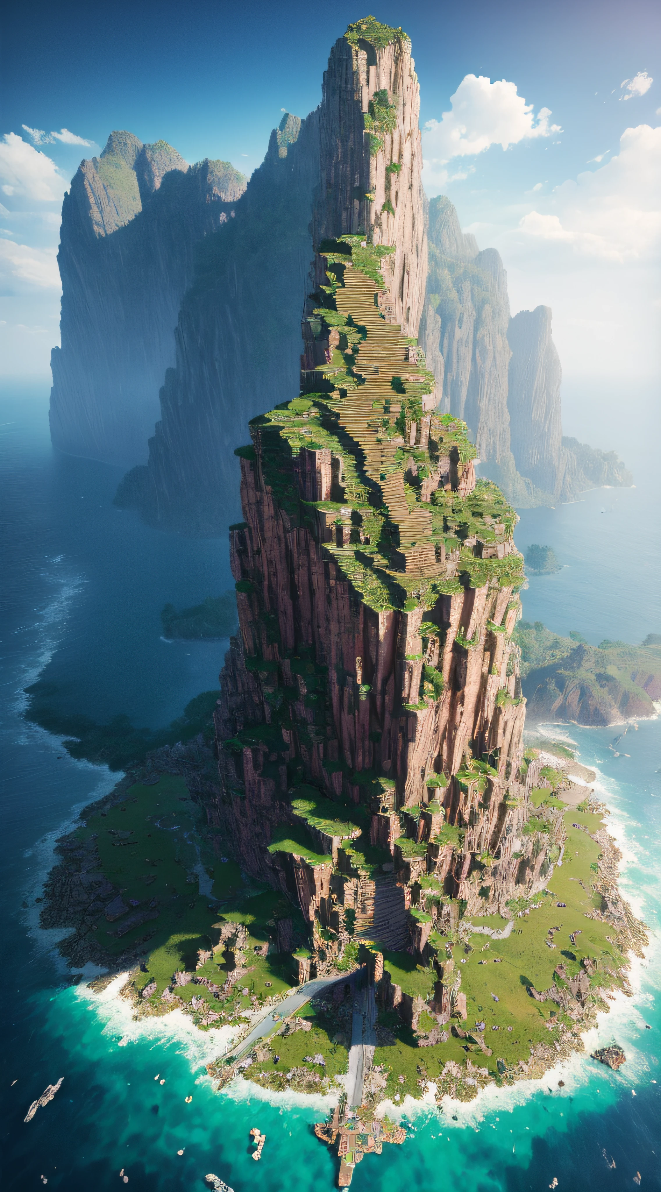 masterpiece, best quality, high quality, extremely detailed CG unity 8k wallpaper, scenery, outdoors, sky, cloud, day, no humans, minecraft mountain, landscape, water, tree, blue sky, waterfall, cliff, nature, lake, river, cloudy sky,award winning photography, Bokeh, Depth of Field, HDR, bloom, Chromatic Aberration ,Photorealistic,extremely detailed, trending on artstation, trending on CGsociety, High Detail, dramatic,