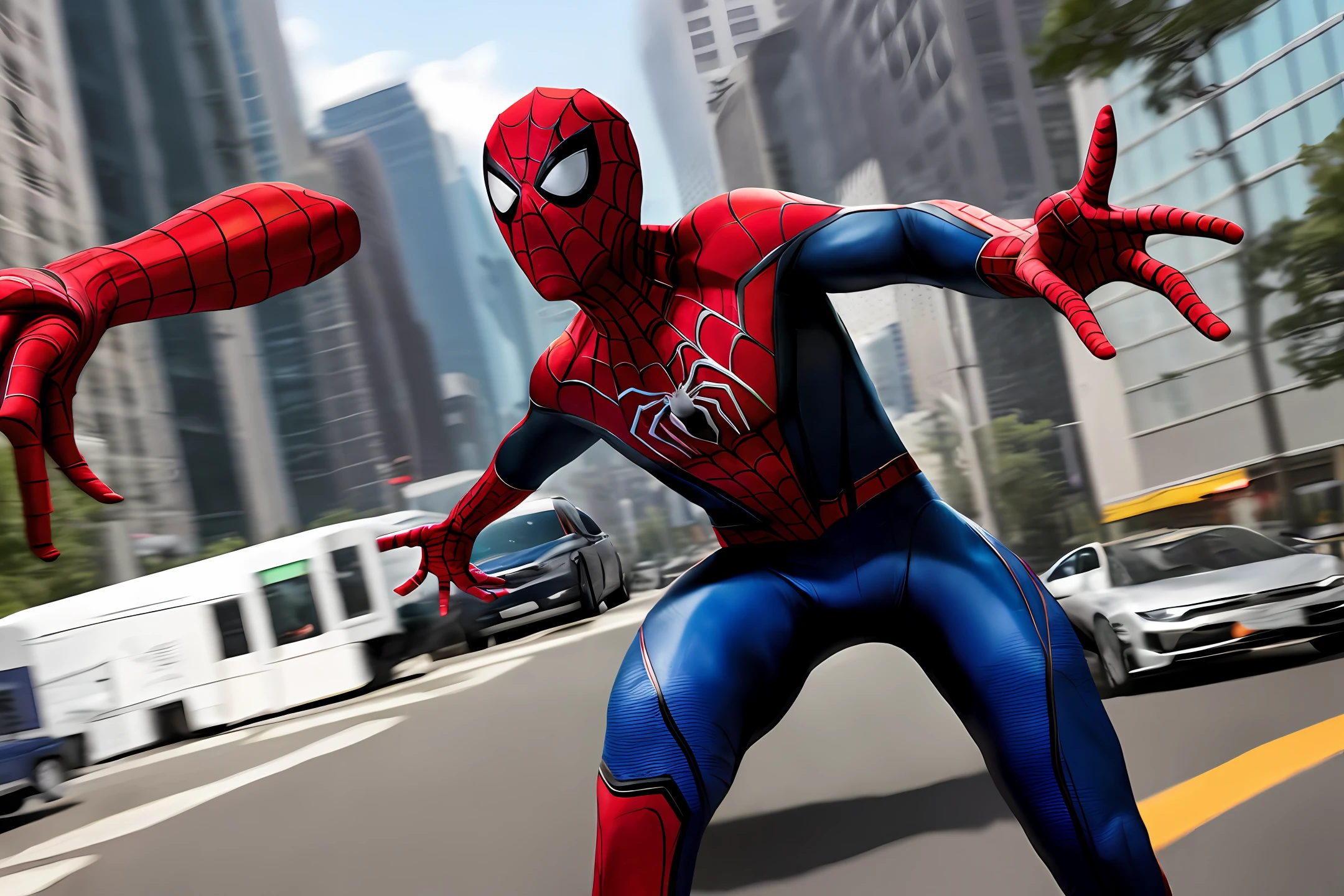 A scene where Spider-Man Miles Morales is loading a large car and saving people, miles morales das hqs
