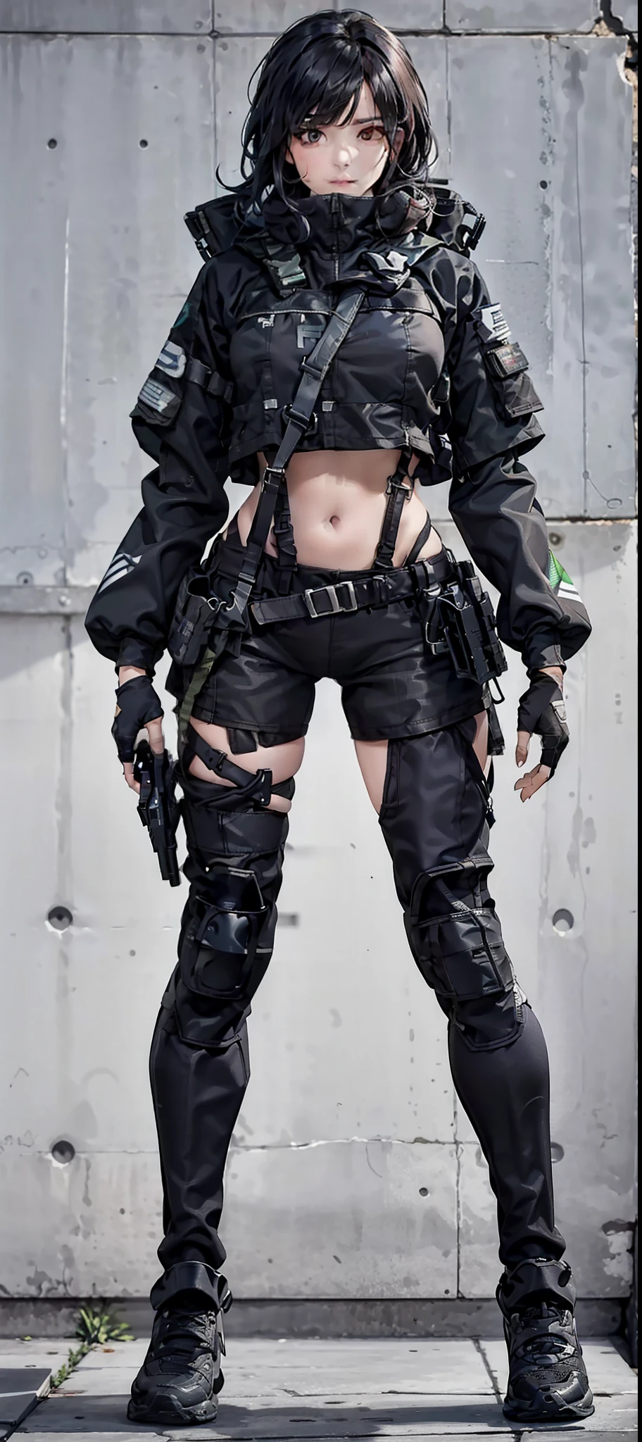 Menina,Techwear, corpo inteiro, ultra detalhado