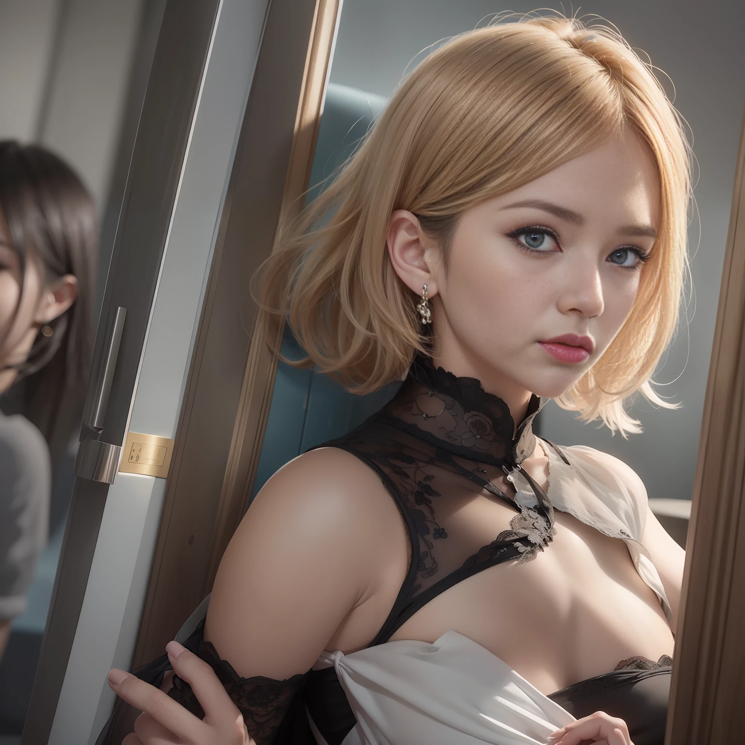 Mujer de cabello rubio con un vestido blanco y negro posando para una foto, por Yang J, Obras de arte al estilo de Guweiz, Tendencias en CGVatstation, Modelo IG | Artgerm, Renderizado retrato 8K, Anime hiperrealista, Ruan Jia y ArtGerm, Artgerm extremadamente detallado, Render fotorrealista de Anime Girl, Capturado con Canon EOS R 6