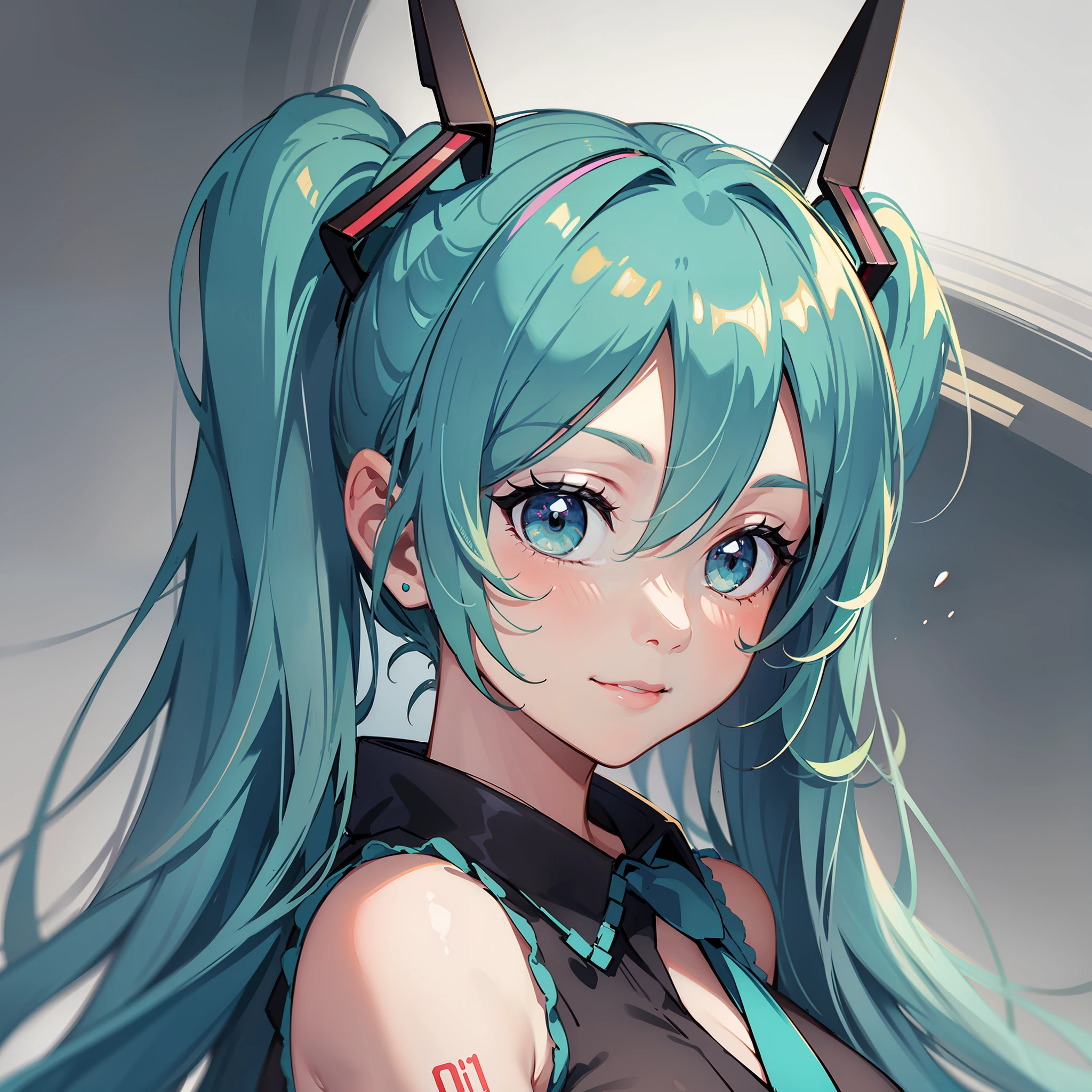 head portrait,Big breasts Hatsune Miku,ssmile,girl,style of anime,Colorful,