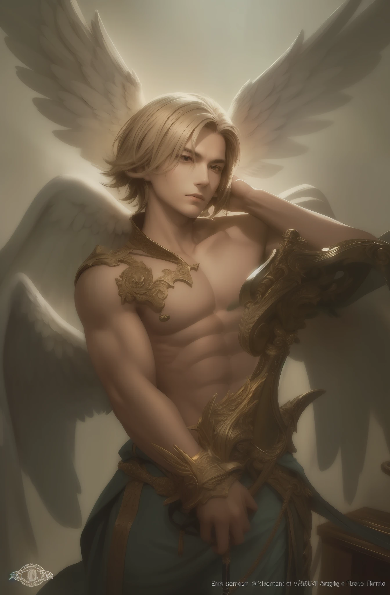 Royal angel man with sword in heaven vo
