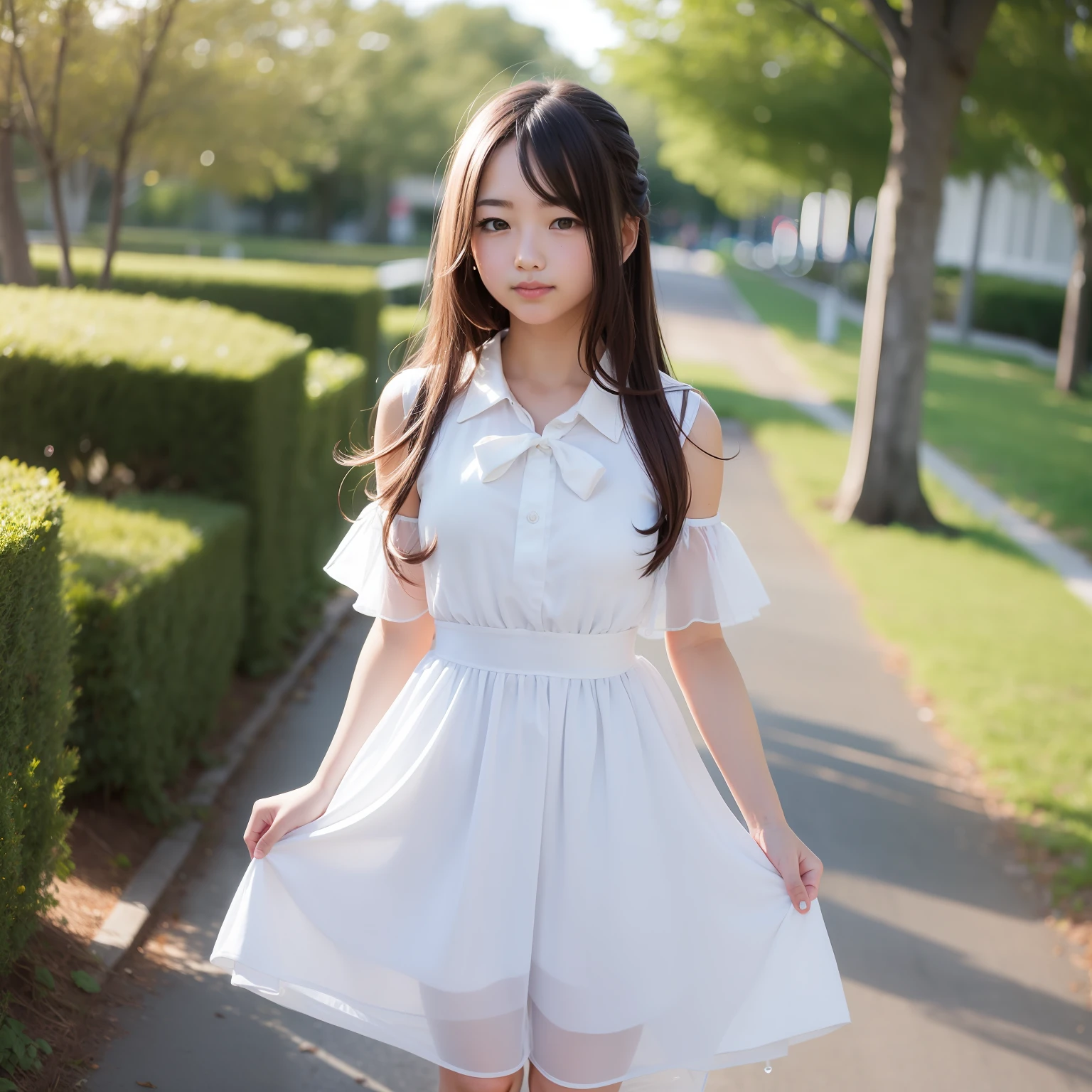white dresses,schoolmate,long whitr hair,simplicity,youthfulness,Pure,school ground