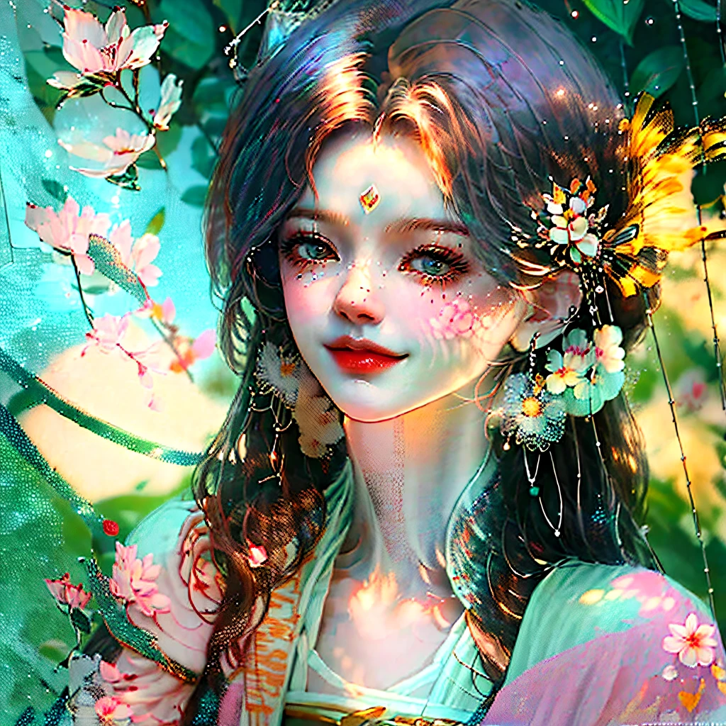 (Very detailed painting style, Best Picture Quality, 8K分辨率),A romantic and charming scene, An 18-year-old girl, There is a wall behind it, Holding a pink flower in his hand, Stand with a smile, Wearing a denim dress, Sparkling, The pupils are clear and bright, Her temperament is as fresh as spring, It brings people a sense of peace and warmth。 --auto