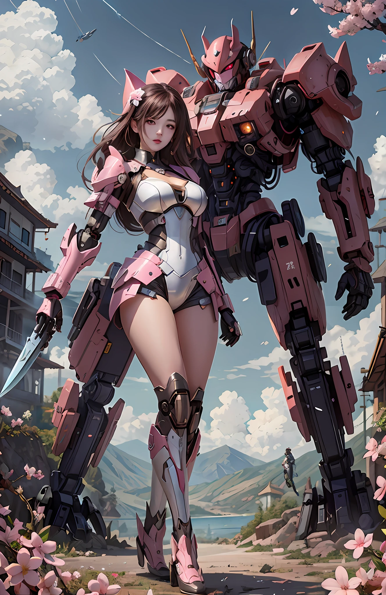 Anime girl with a huge robot-like body and pink clothes, female mecha, mecha art, girl in mecha cyber armor, cool mecha style, mecha asthetic, cgsociety and fenghua zhong, ethereal and mecha theme, alena aenami and android jones, 2. 5 D CGI anime fantasy artwork, Mecha suit