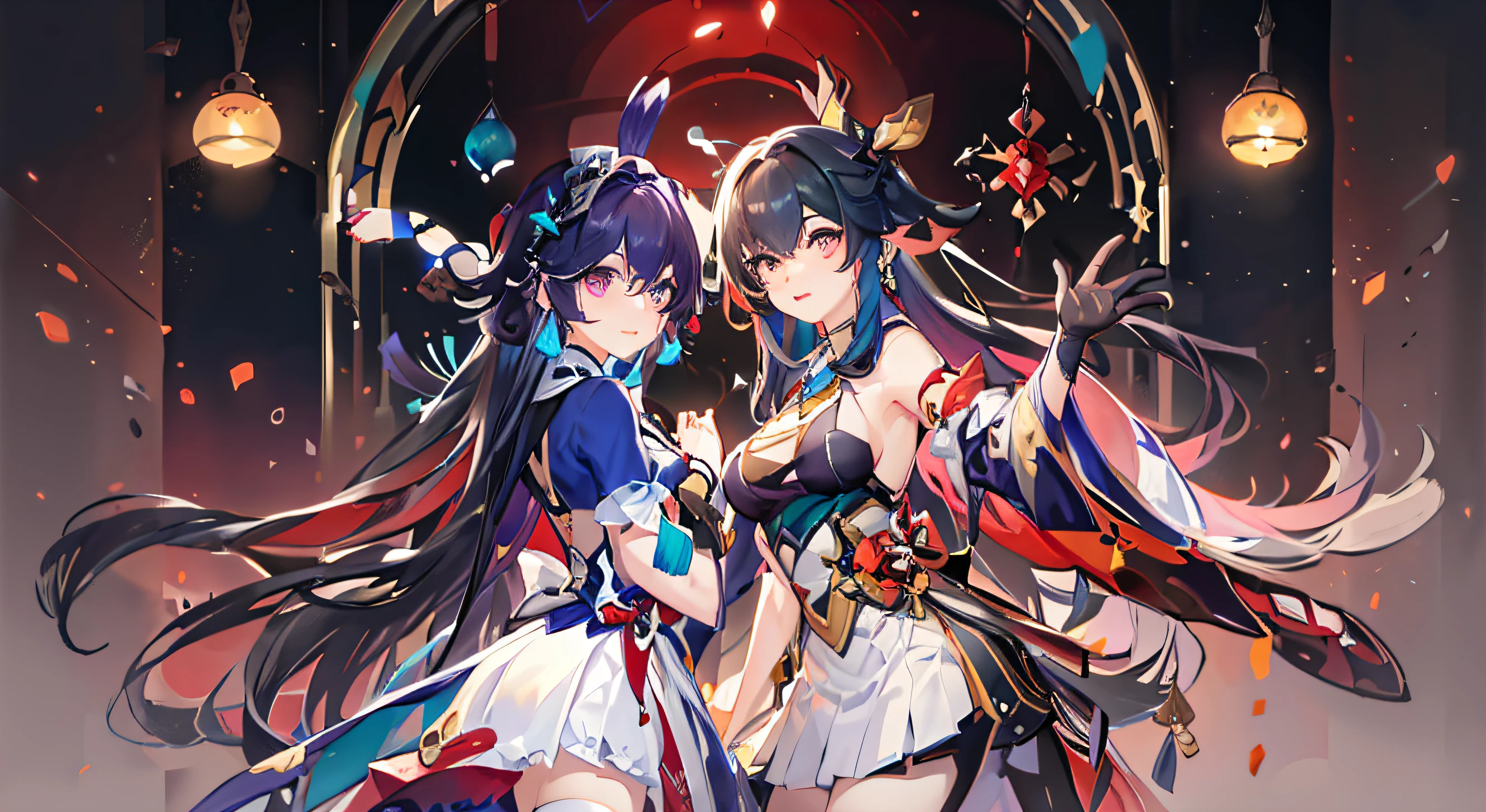 Anime - A man and a woman in the style image of a lamp in a dark room, Genshin, Official artwork, A scene from the《azur lane》videogame, Ayaka Genshin impact, From Arknights, 《azur lane》role, WLOP and Sakimichan, Genshin Impact, Pixiv style, ayaka game genshin impact, macross delta splash art